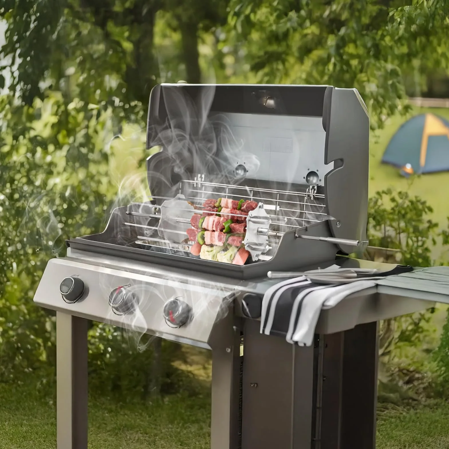 DBREAKS Rotisserie rożen ze stali nierdzewnej, zestaw do rożna obrotowego do Ø 14 mm, w zestawie 6 długich (41 cm) i 6 krótkich szpikulców (30 cm), uniwersalny rożen do grilla Rondell, zestaw do
