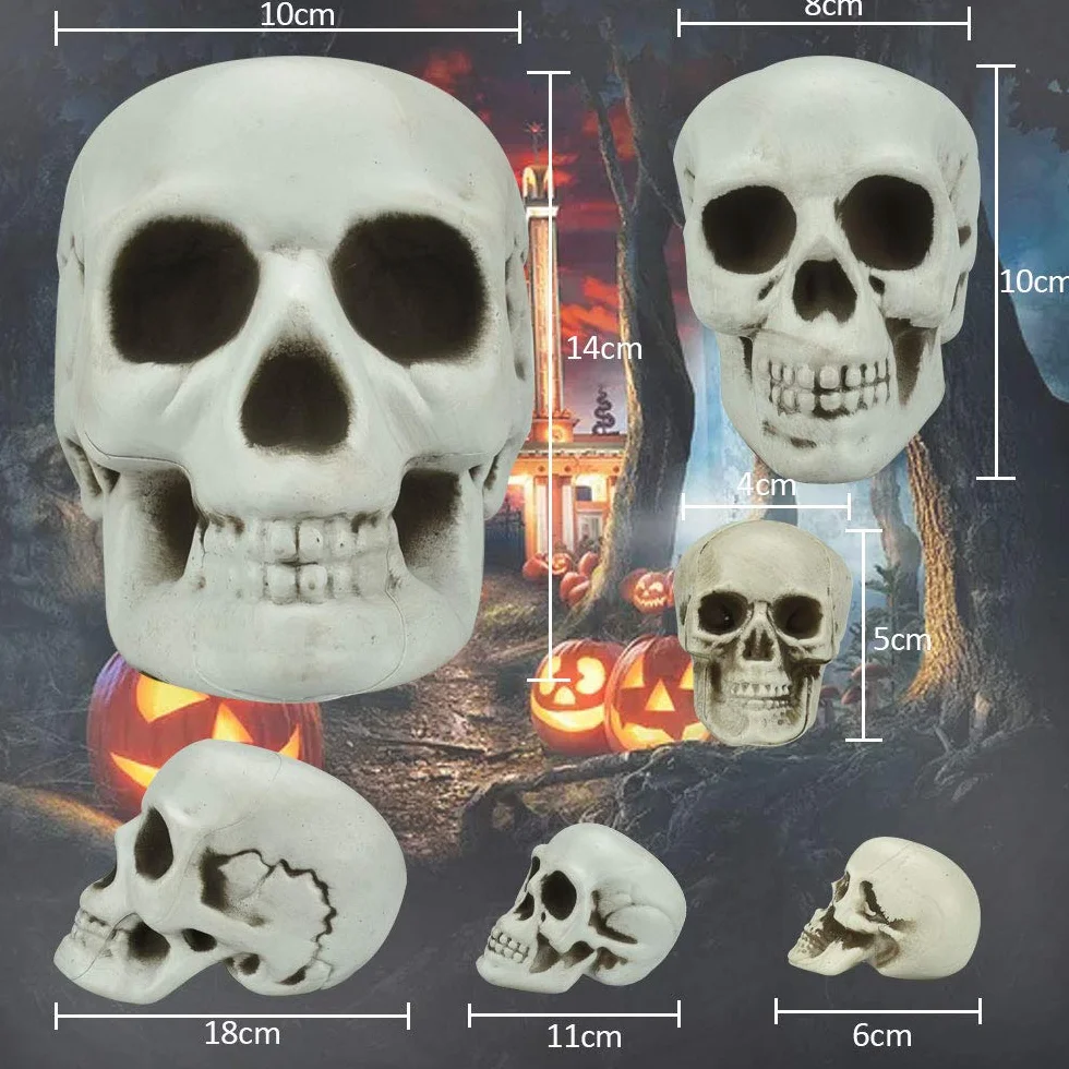 LYTIVAGEN 8 sztuk czaszek na Halloween, z tworzywa sztucznego, realistyczny szkielet, czaszka, mała dekoracja, model na Halloween, karnawał, imprezę, 3 rozmiary