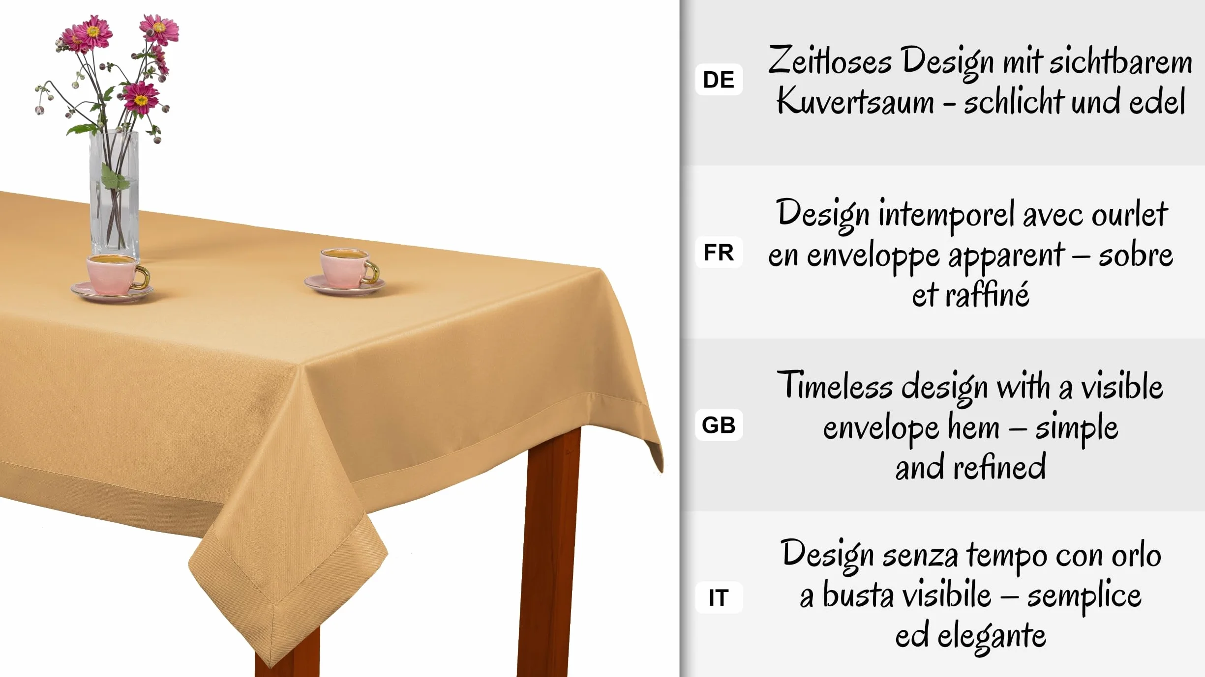 Bieżnik Klasyczna Elegancja Miodowy 50x130 cm, Gładki Elegancki Szyty z Mankietem na 5 cm Plamoodporny 100% Poliester, O5 H200
