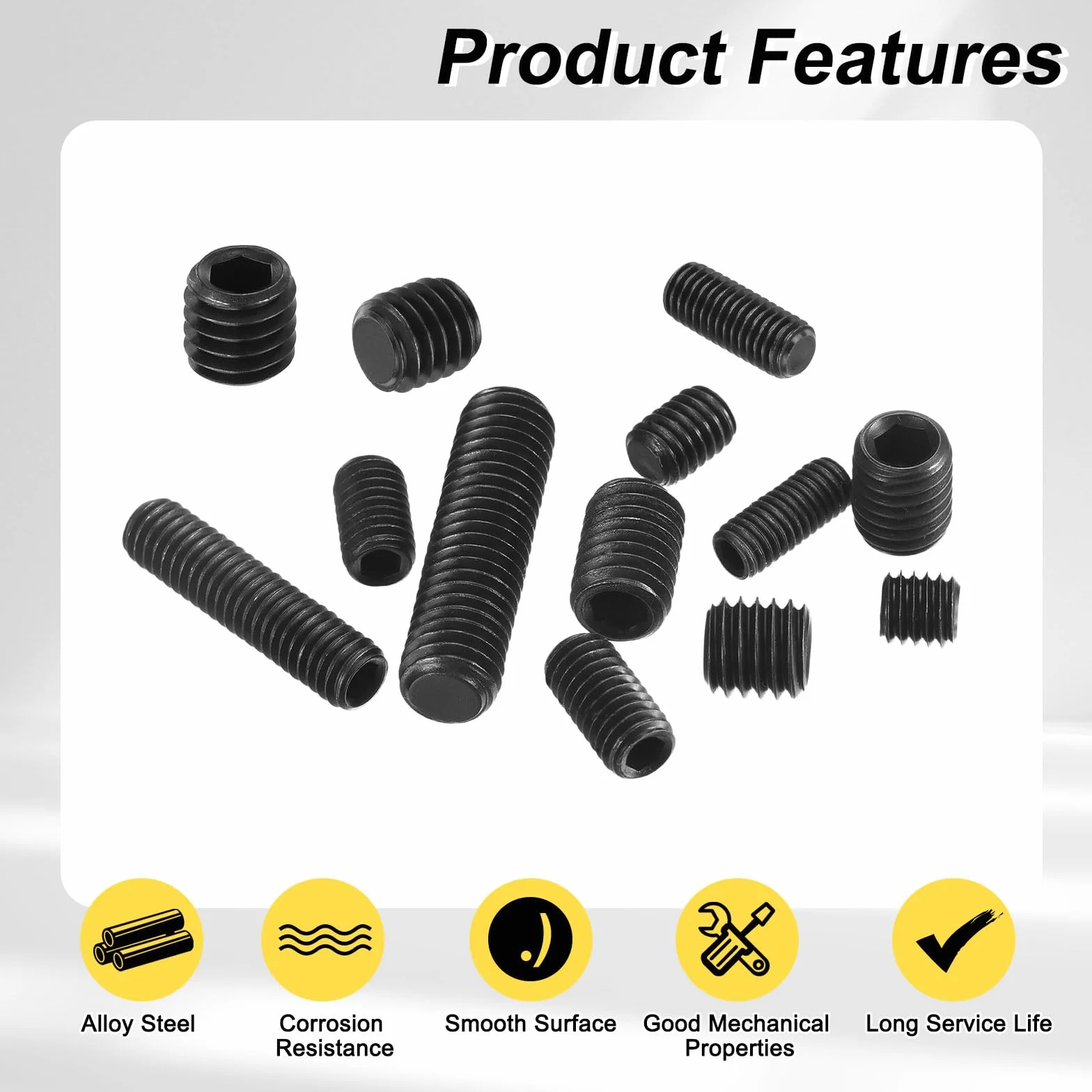 QUARKZMAN 20 sztuk wkrętów z łbem sześciokątnym z łbem sześciokątnym, M6 x 6 mm, ze stali stopowej, łeb sześciokątny, zestaw śrub płasko-punktowych do klamek drzwi, naprawa lamp, kolor czarny