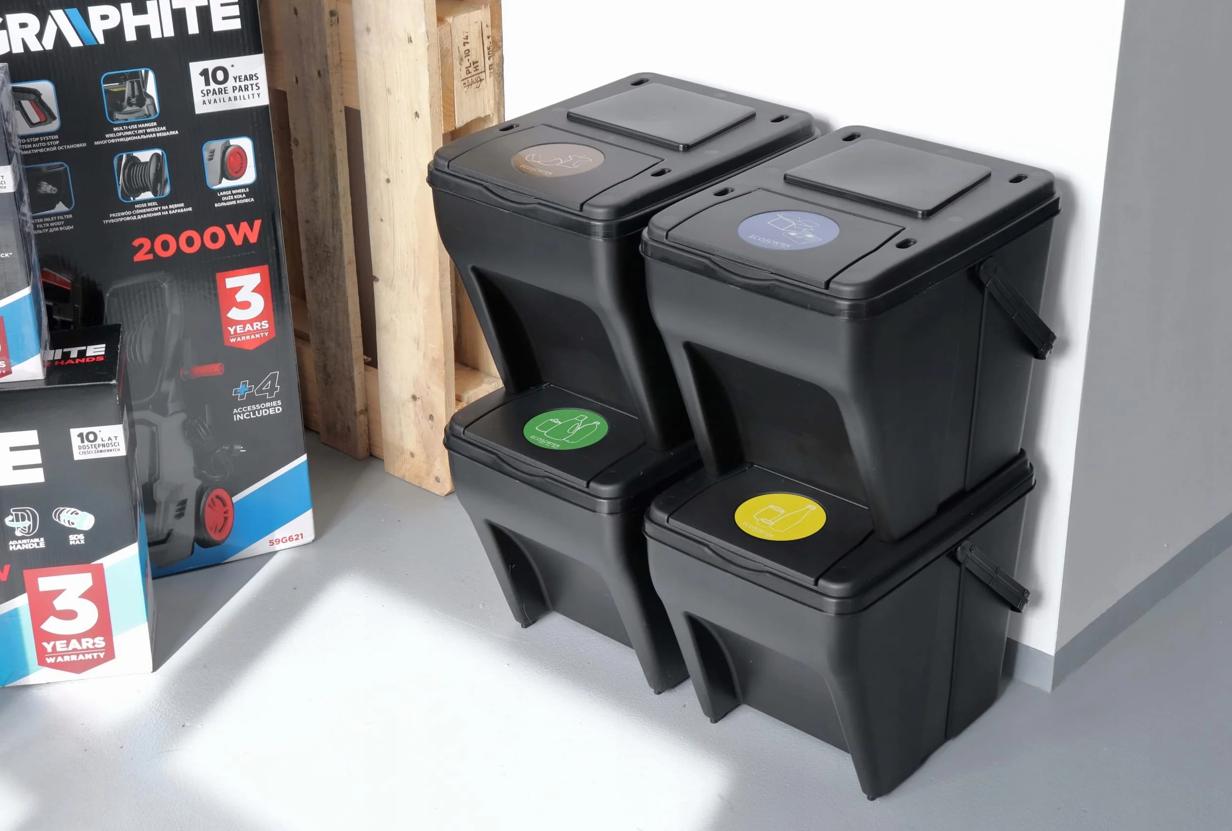 Rubbish Bin Waste Bin Separation system 100L - 4x25L bin Eco-Sorter Waste Sorter 4 Colours