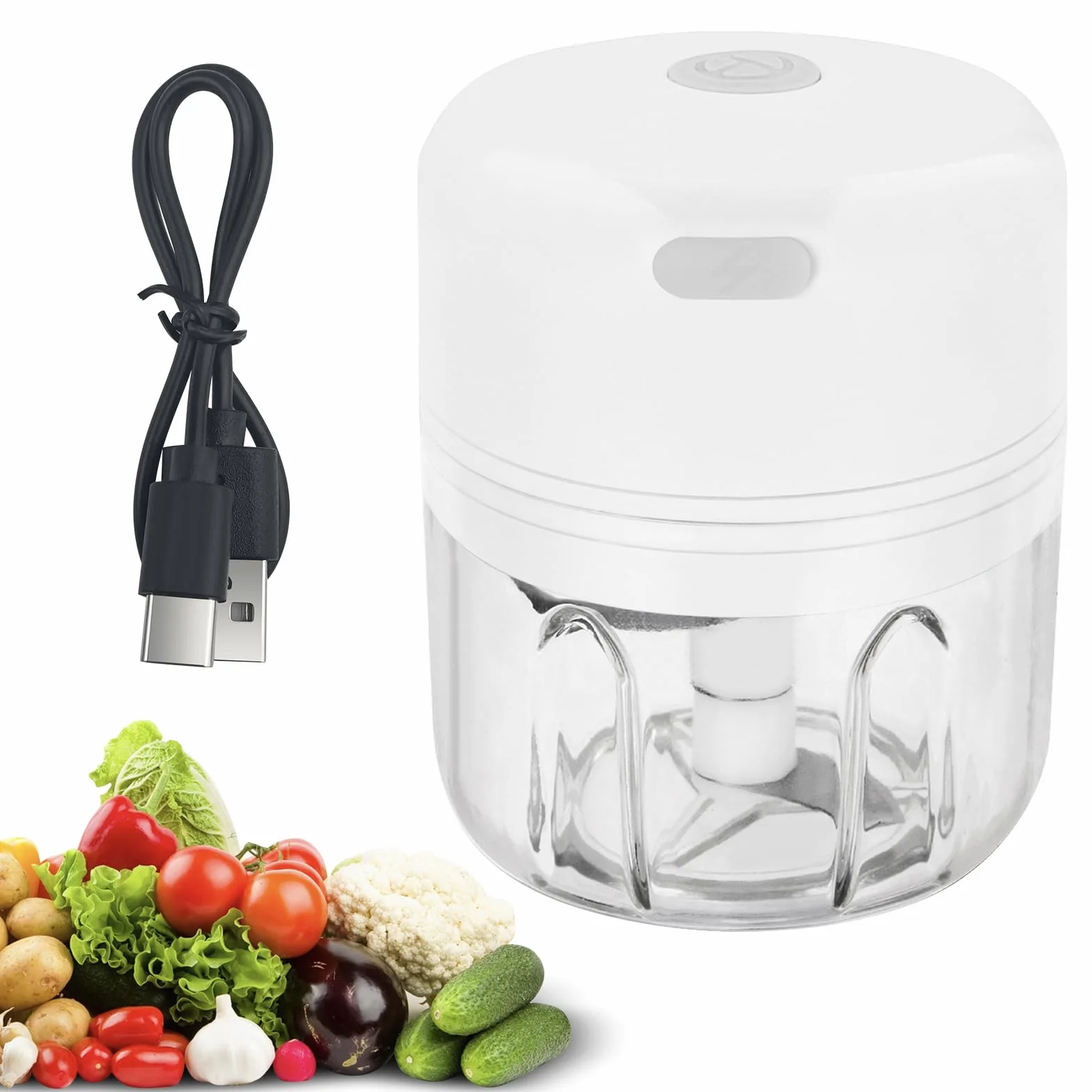 blender do cięcia czosnku kruszarka 250 mililitrów,kruszarka kuchenna do owoców, czosnku, warzyw i mięsa, z ładowaniem USB (białym)