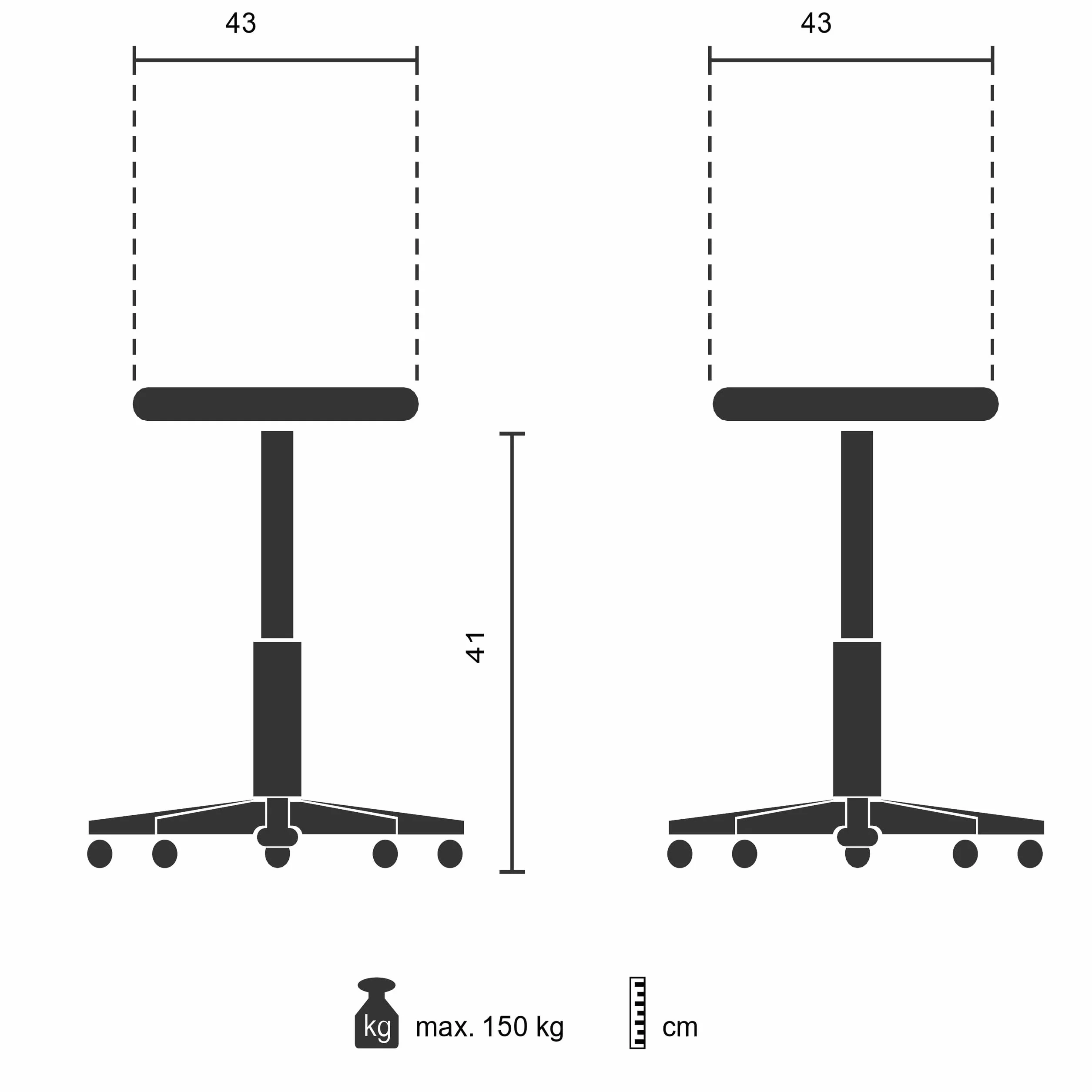 hjh OFFICE Taboret TIO-M II metalowy stopka słonia z atestem TÜV, wysokość 42 cm, obciążenie do 150 kg, z kółkami 830007 szary