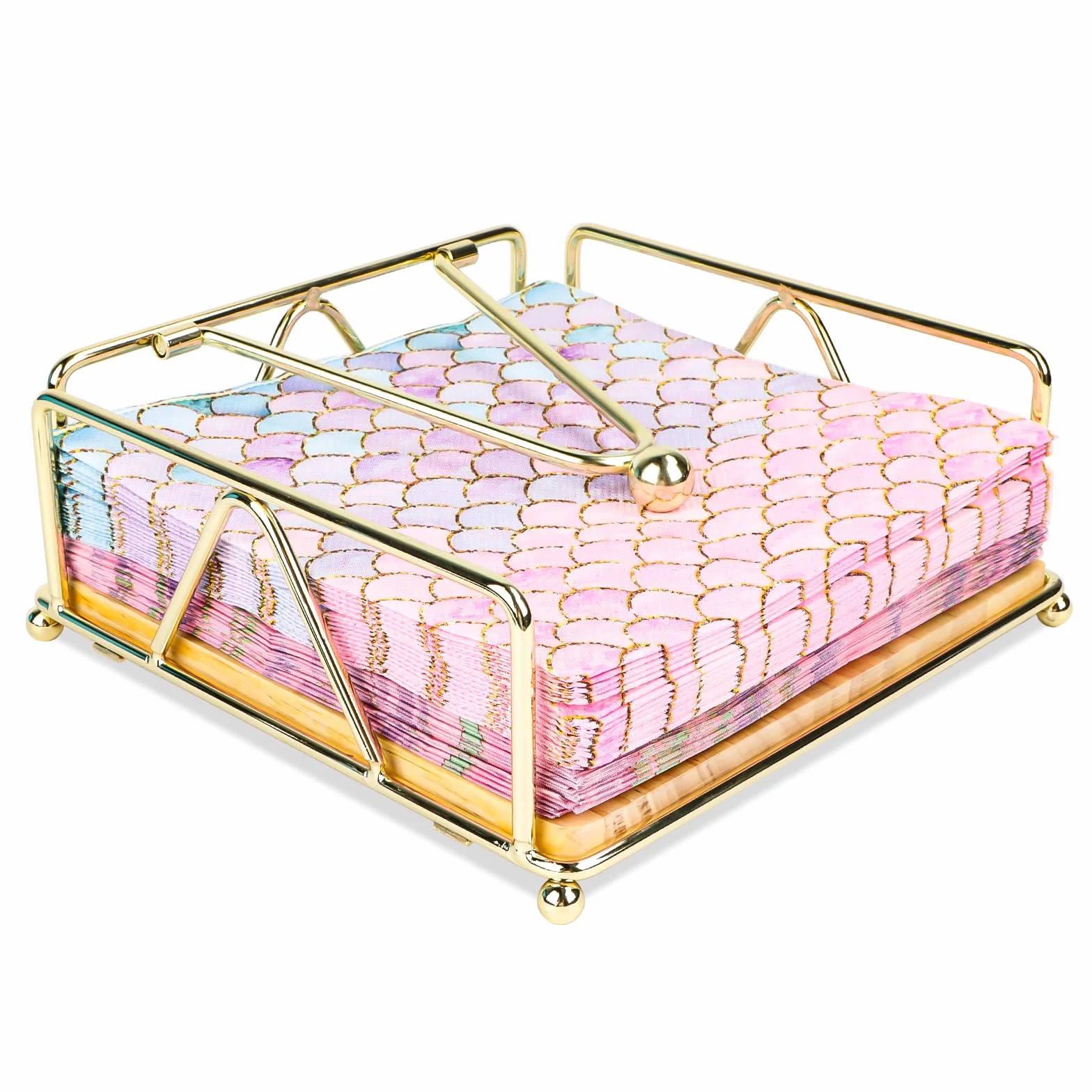 Metalowy uchwyt na serwetki z obciążeniem złoty 18x18x6,8 cm stojak na serwetki
