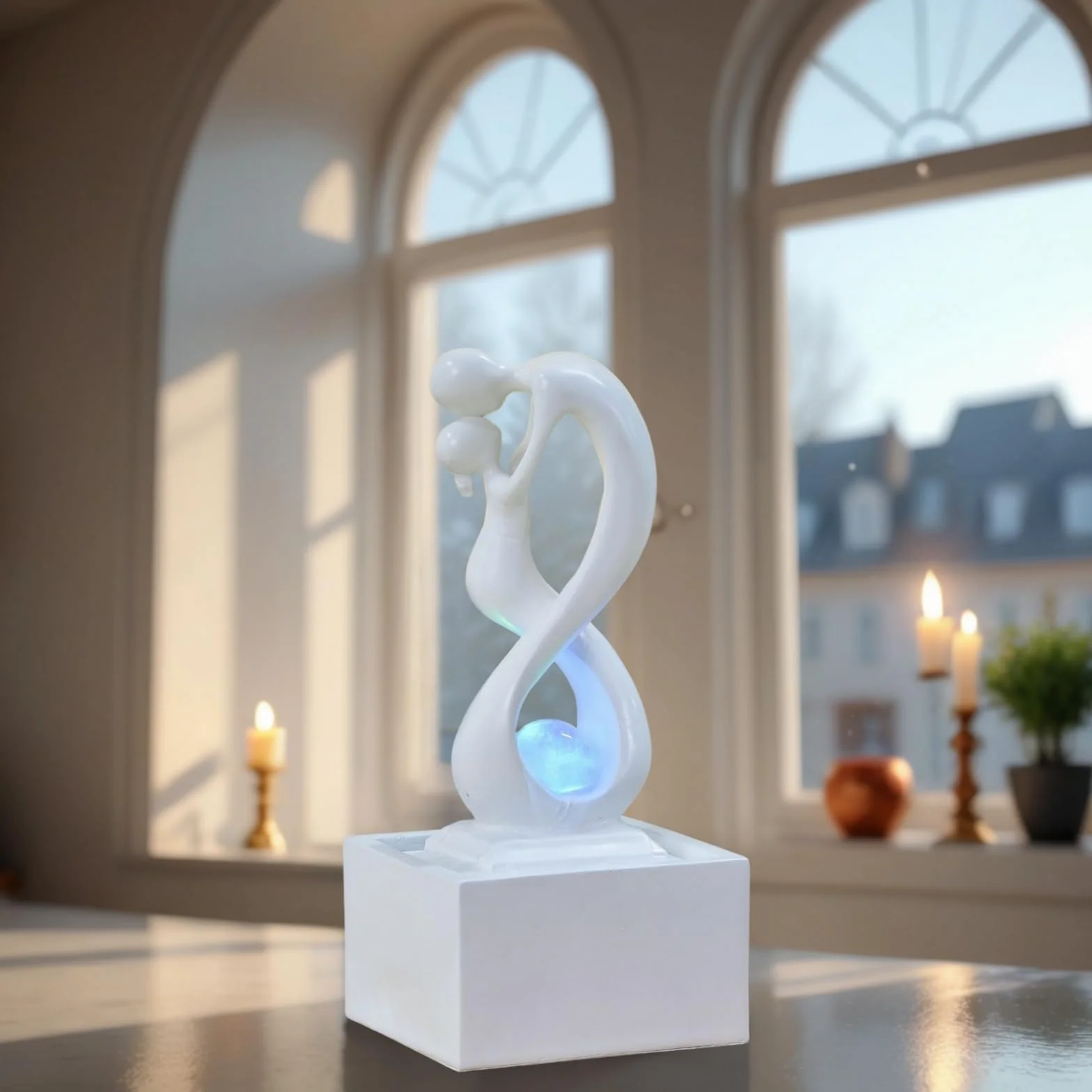 Zen'Light - Nowoczesna fontanna wewnętrzna Amor White z kolorowym światłem LED - Wystrój w stylu sztuki współczesnej, idealna medytacja i relaks - Oryginalny design Obrotowa kula zamknięta -