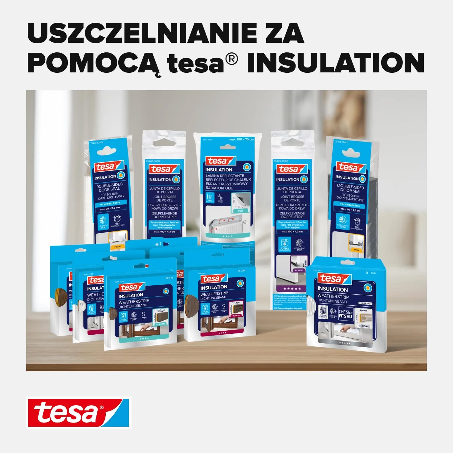 tesa INSULATION L uszczelka gumowa - Samoprzylepna uszczelka do izolacji szczelin w oknach i drzwiach - Brązowa - 6 m x 9 mm x 5,5 mm
