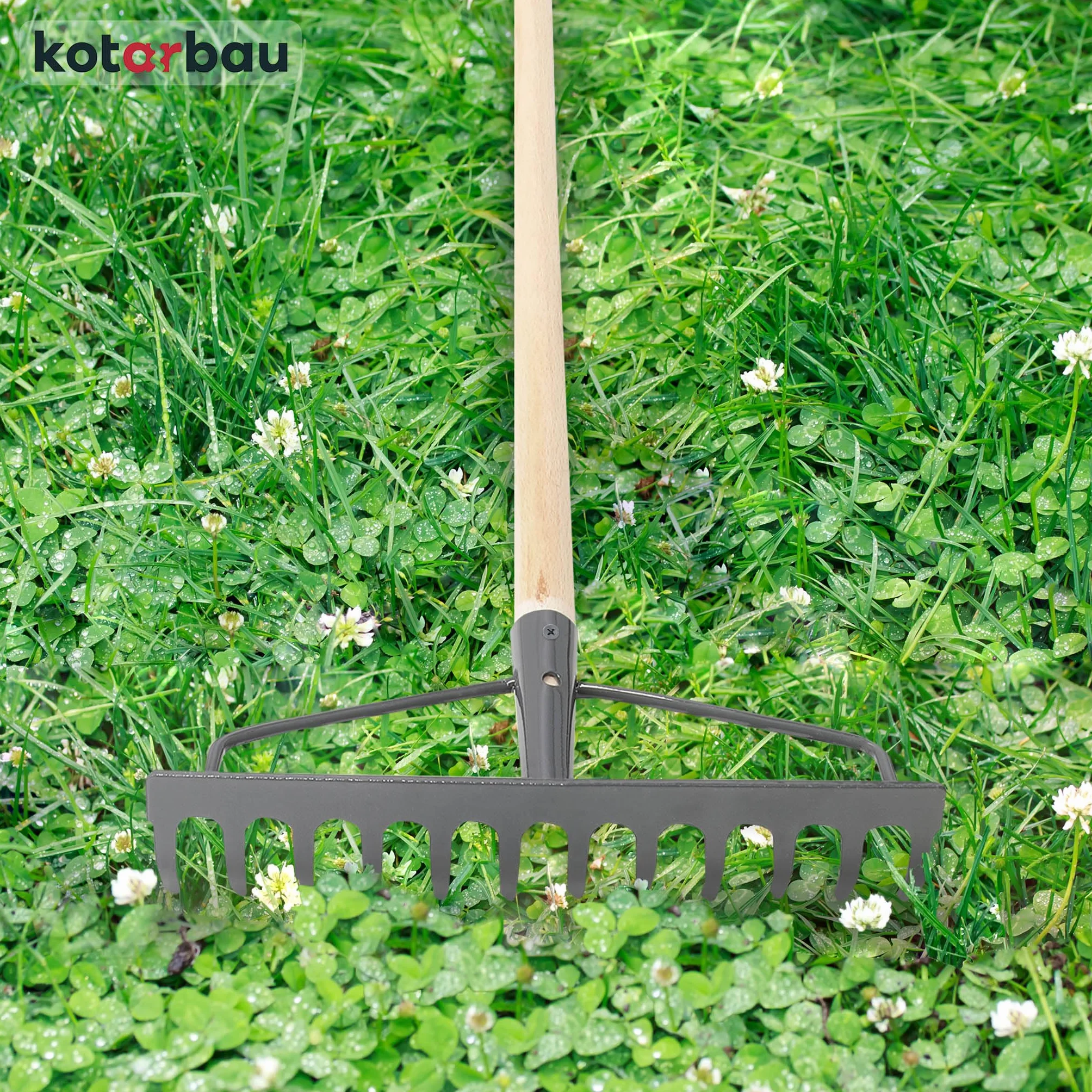 KOTARBAU® Grabie Metalowe - 26 cm - Grabie do Liści Trawy - 10 Zębów - Ogrodowe - Szare