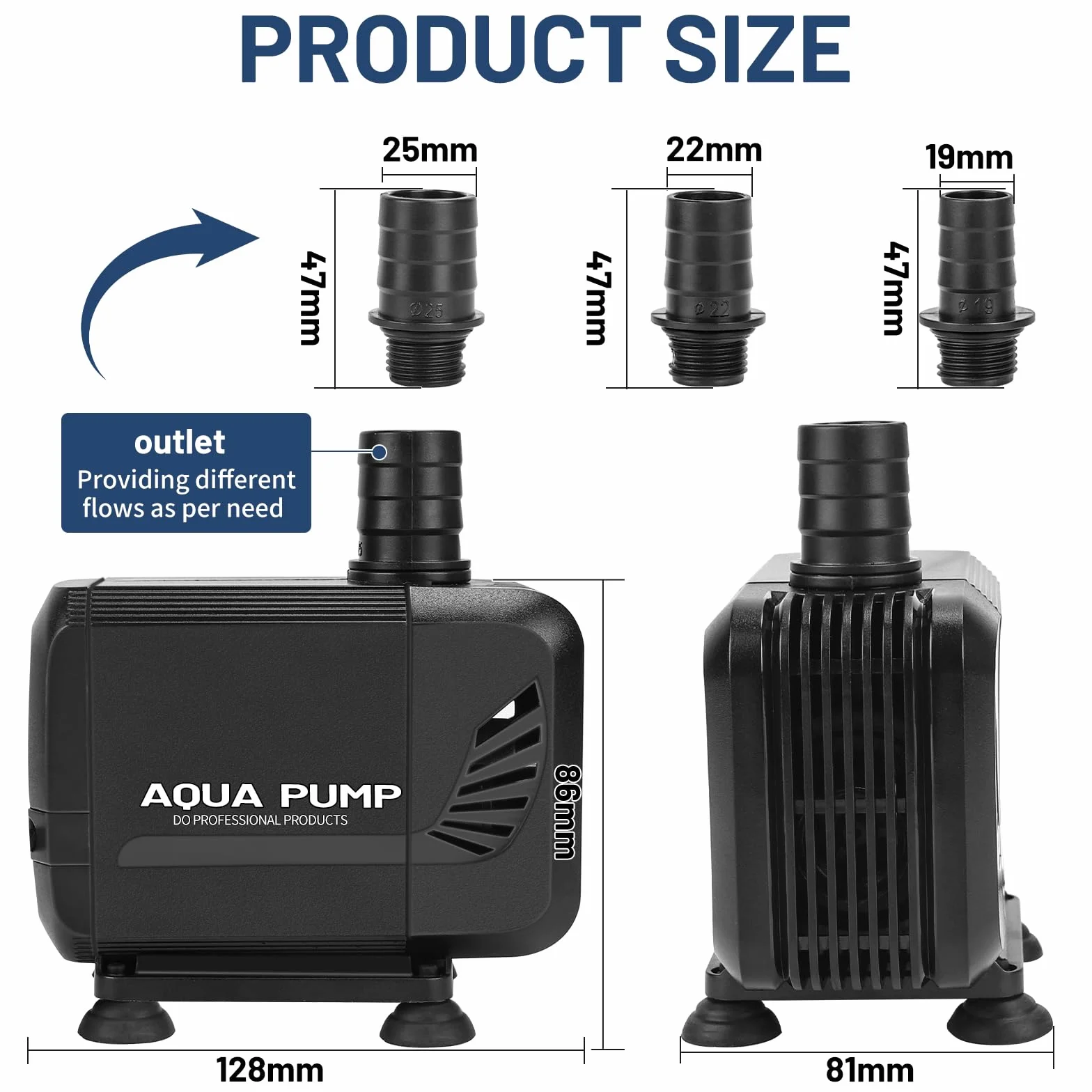 SWAWIS Pompa Głębinowa Do Wody 2500 l/h 35 W - Mini Pompa Bardzo Płynna Do Fontanny i Stawu z 3 Dyszami 19 mm / 22 mm / 25 mm