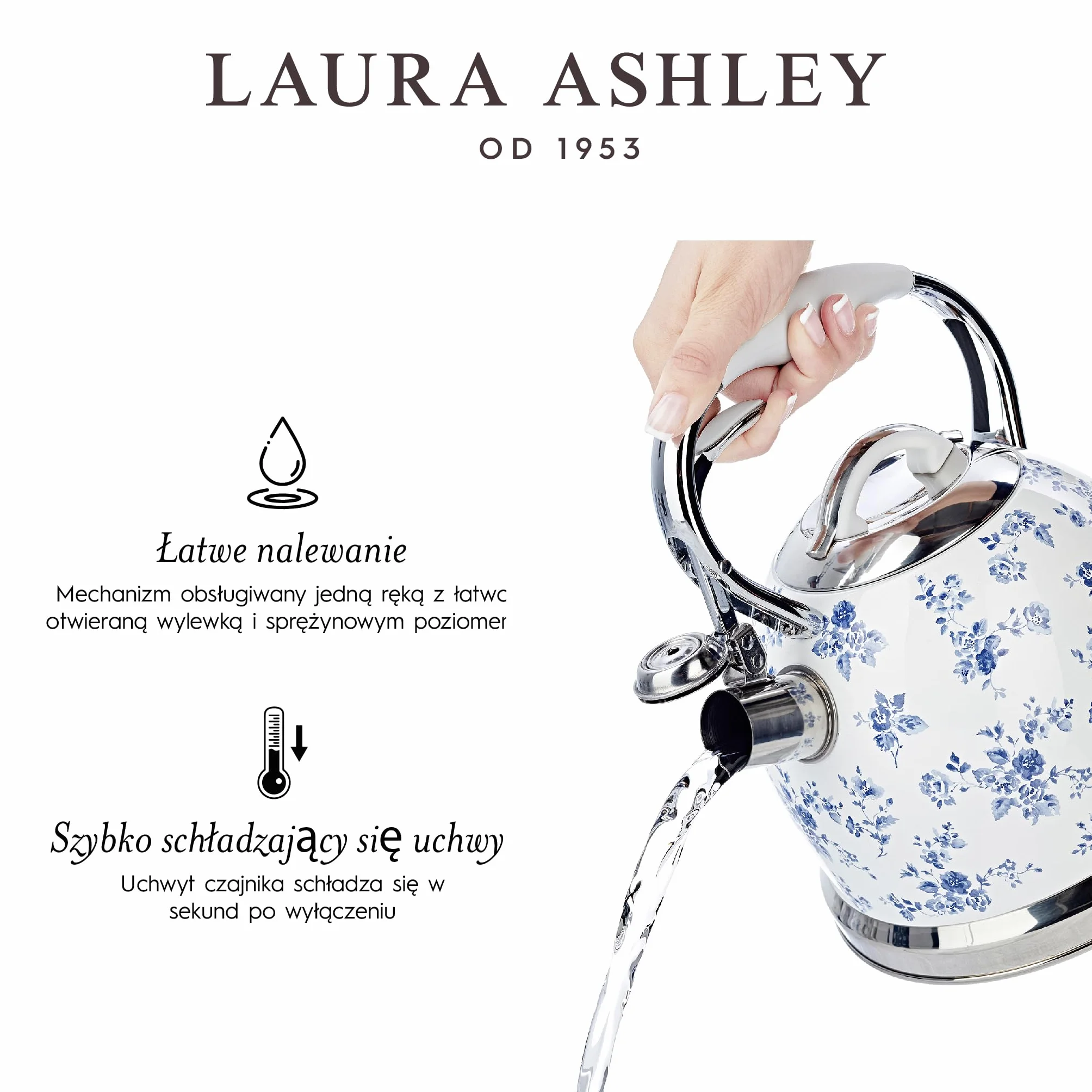 Laura Ashley China Rose Czajnik Indukcyjny 2,5 L Gwizdający Szybko Gotujący na Kuchenkę Gazową