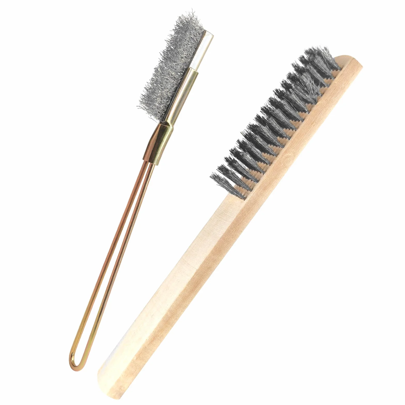 Zestaw szczotek drucianych, prosta szczotka, szczotka z drewnianym uchwytem, szczotki druciane ze stali nierdzewnej, platerowane miedzią / podobne do brązu, Clean Barbecue Grills, Remove Dirt