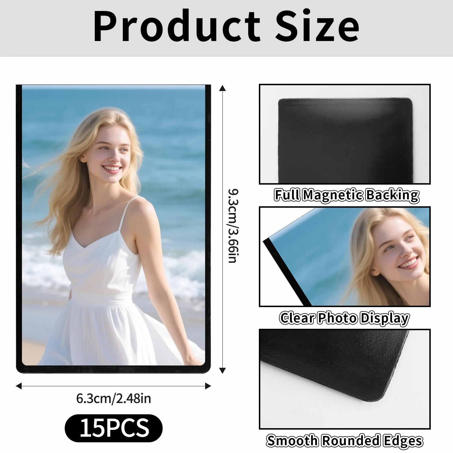 15 sztuk magnetycznych ramek na zdjęcia, czarne: 9,3 x 6,3 cm, mini ramki magnetyczne do lodówki, Instax mini, folii Polaroid, pocztówek i obrazów – magnetyczne kieszenie na zdjęcia do ekspozycji i