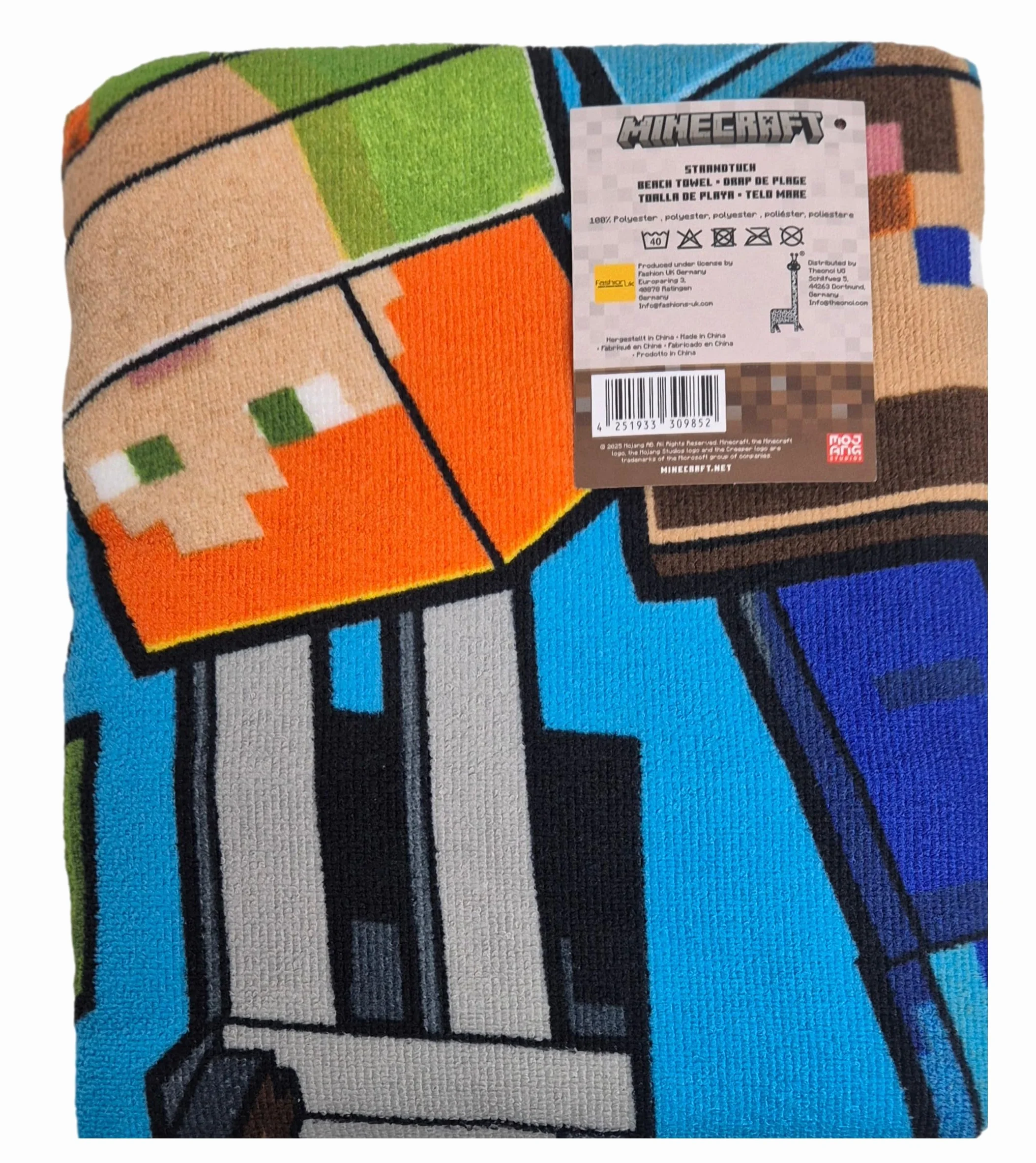 Theonoi Ręcznik dziecięcy, ręcznik kąpielowy, ręcznik plażowy, 70 x 140 cm, poliester (Minecraft Steve Alex)