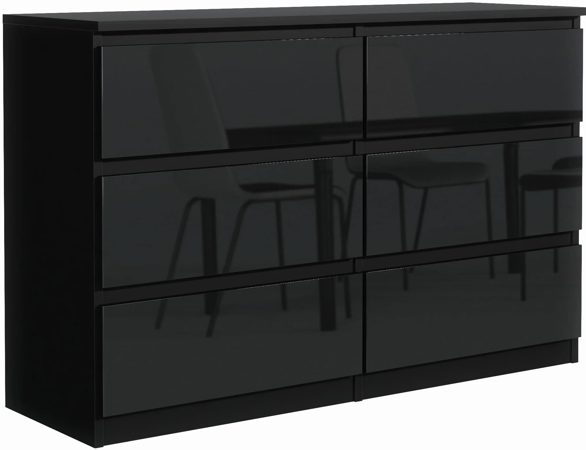 meble masztalerz Komoda Czarna z 6 szufladami - Fronty w połysku - 138,5x78,5x39 cm - Komoda do salonu, sypialni - Szafka z szufladami - Komoda z szufladami