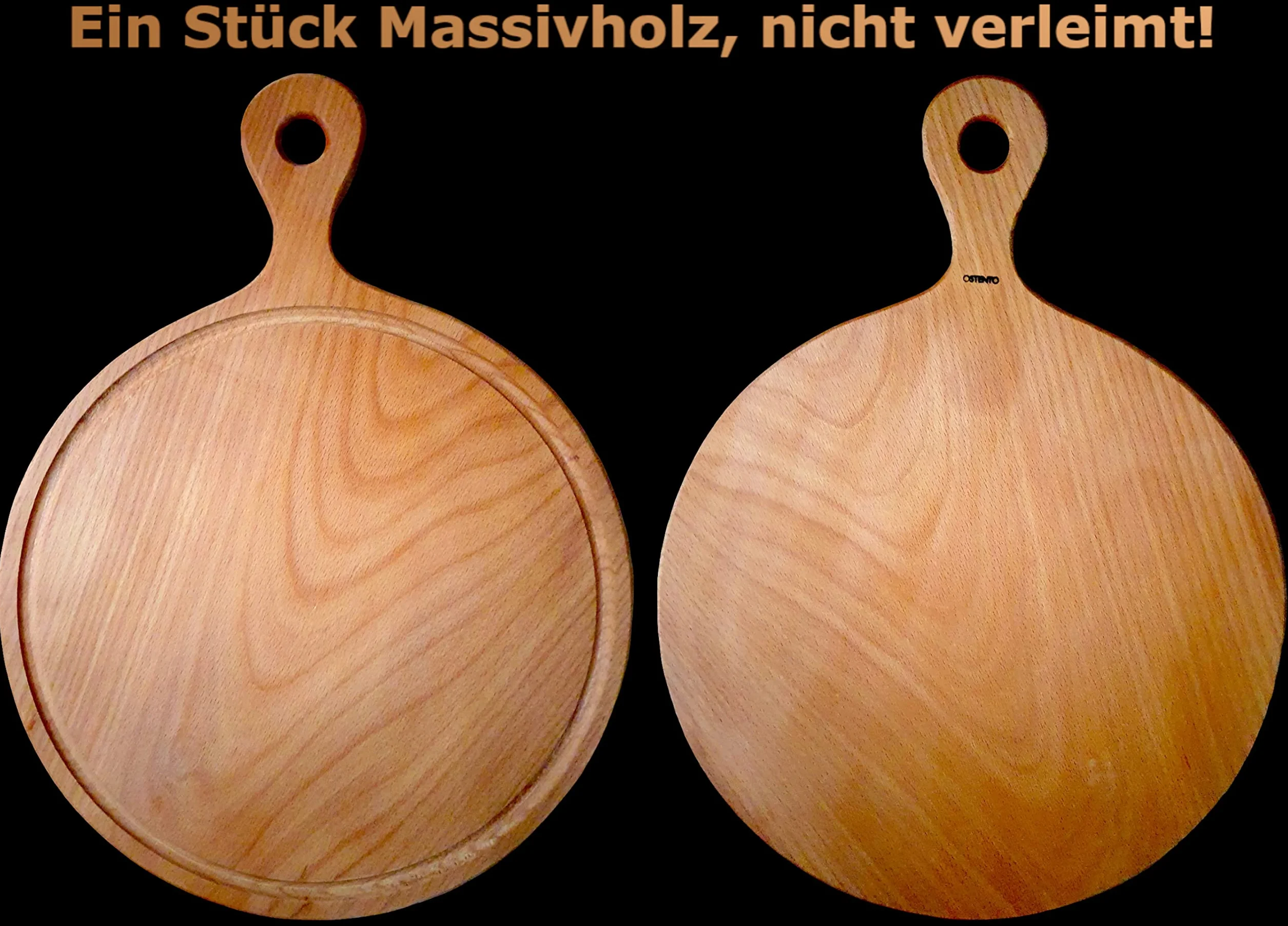Drewniana Deska do Pizzy Okrągła | Drewniana Taca do Pizzy z Uchwytem, dwustronna Deska do Krojenia z Rowkiem na Sok, Deska do Serwowania 40x30x1,5 cm - Made in EU