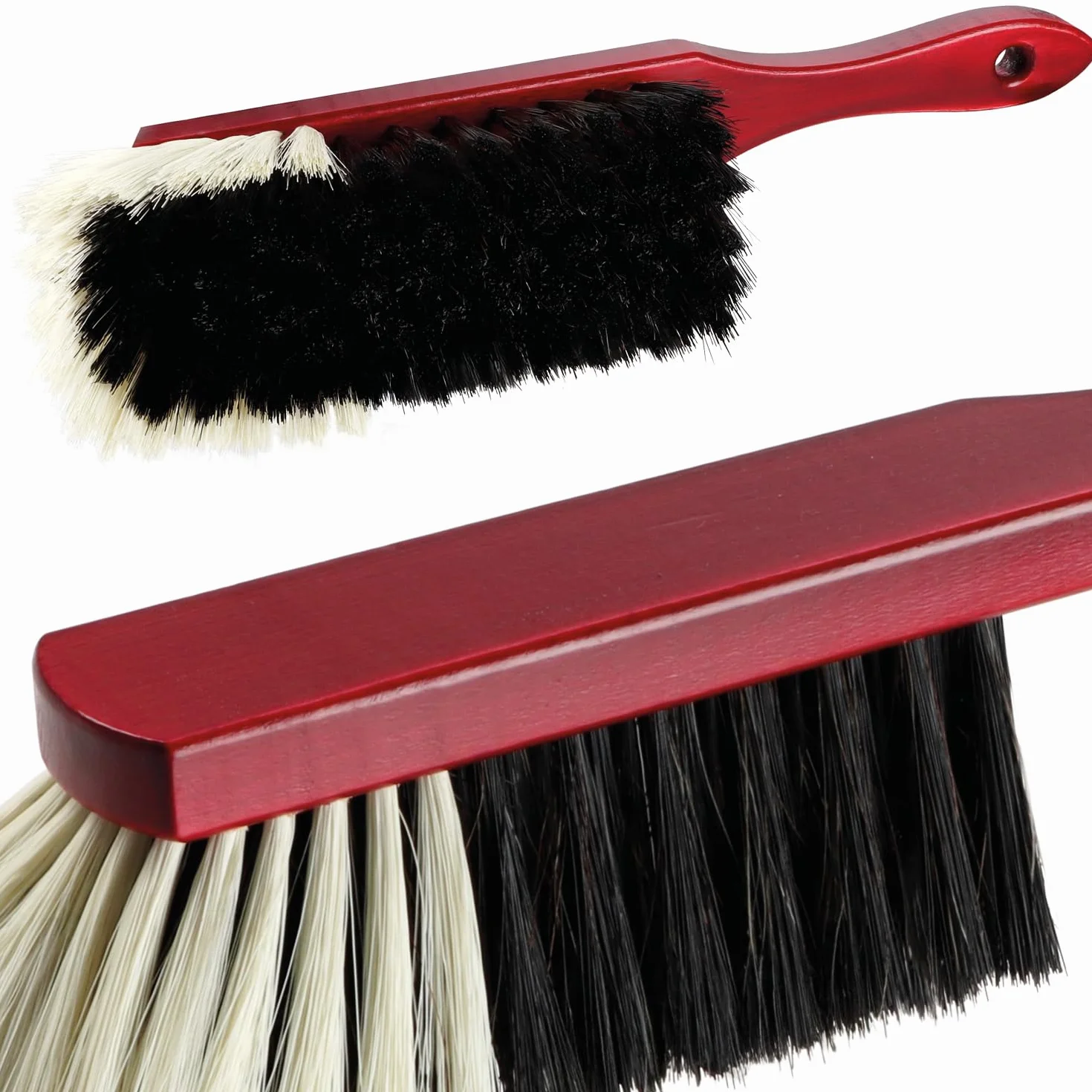 COM-FOUR® 2x drewniana zmiotka - miotla reczna z wlosiem konskim - miotla reczna z otworem do zawieszania - ok. 30 cm (2 kawalki)