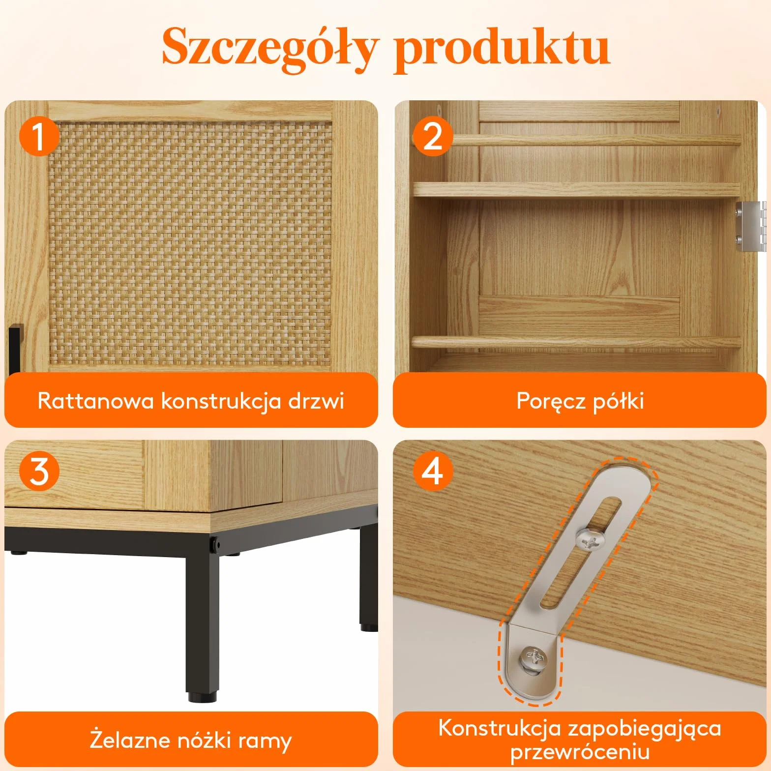Lifewit 49,6-calowa szafka kuchenna z rattanowymi drzwiami i regulowanymi półkami, stojak na kuchenkę mikrofalową, szafka barowa do jadalni, salonu, naturalna
