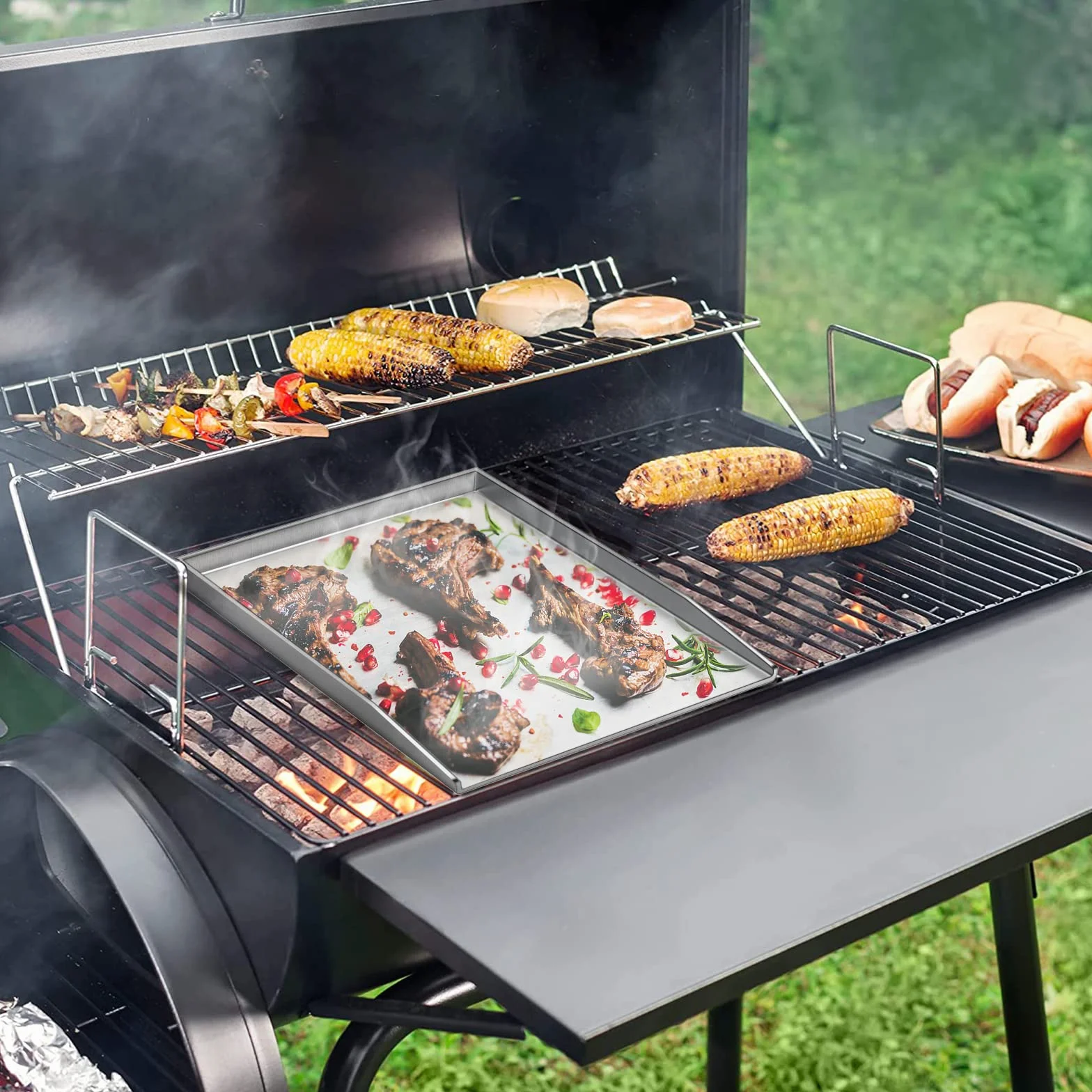 Uniwersalna płyta grillowa Plancha ze stali nierdzewnej 27x20CM Uniwersalna płyta grillowa BBQ Plancha pasująca do grilla gazowego Weber i grilla na węgiel drzewny, prostokątna, masywna