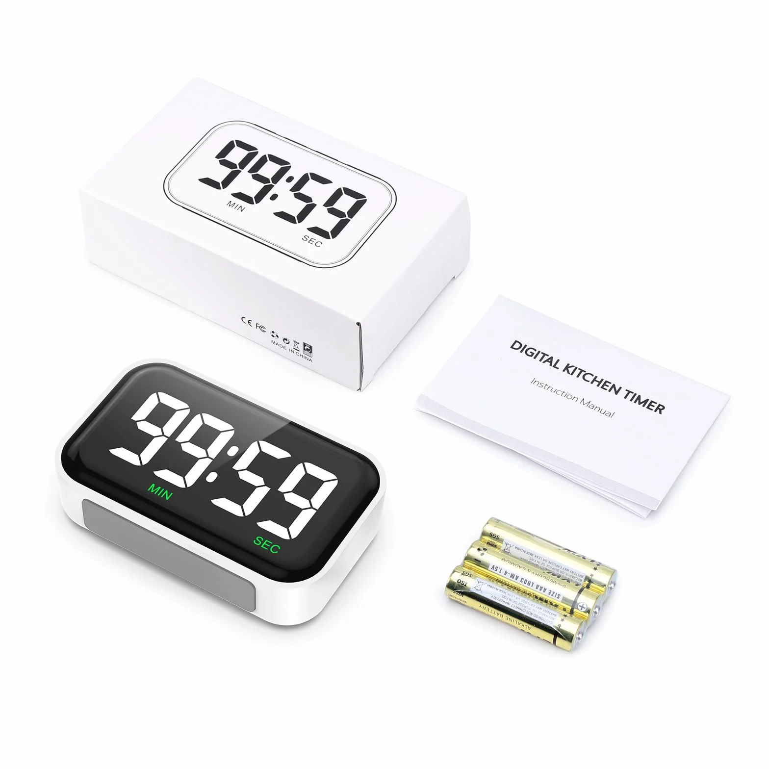 Cyfrowy timer, odliczanie czasu/odliczanie, magnetyczny cyfrowy minutnik kuchenny z dużym wyświetlaczem LCD, stoper do nauki, gotowania, sportu, 3-stopniowa głośność, do 99 min, 59 sekund
