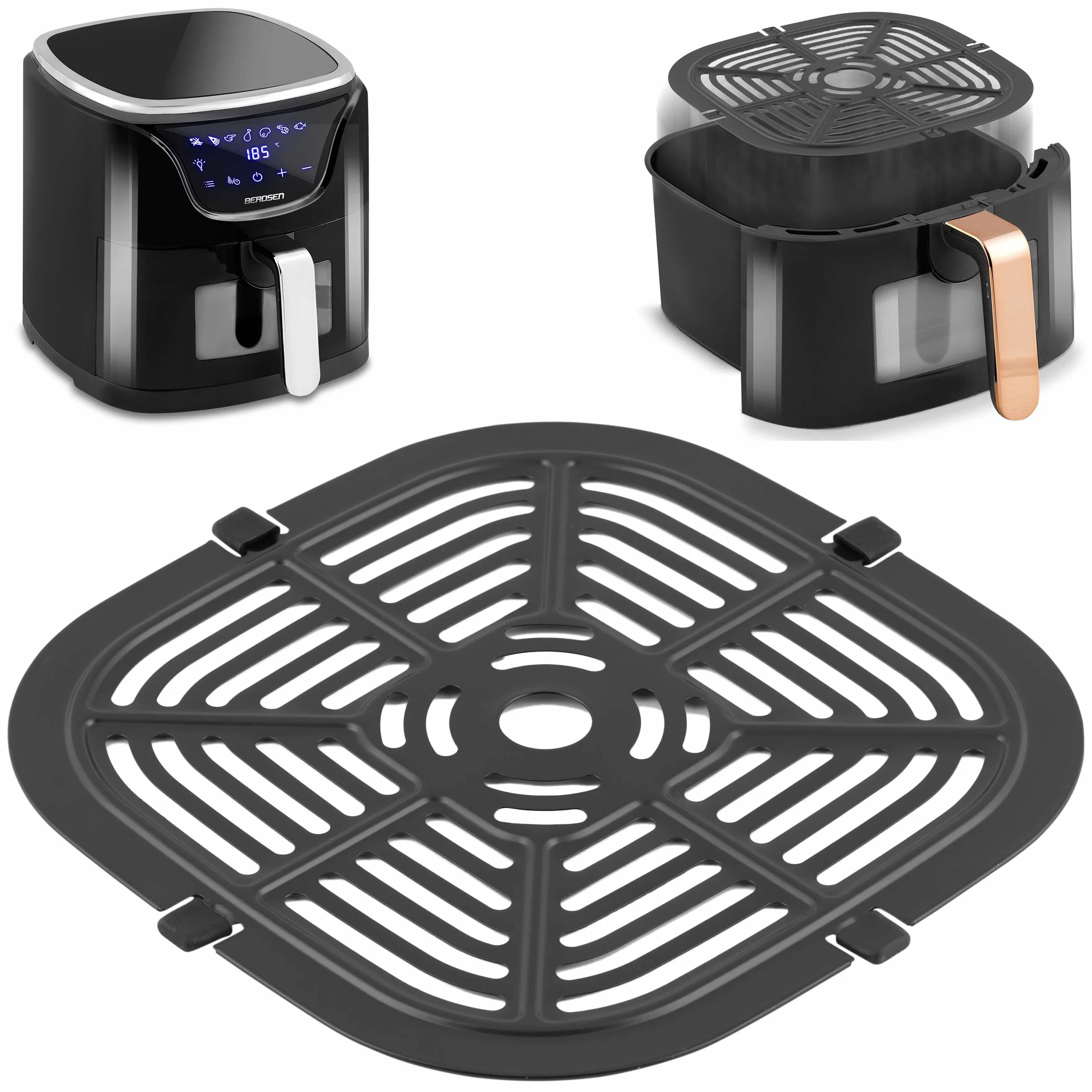 Berdsen Ruszt do frytownicy na gorące powietrze 21 x 21 cm Airfryer Akcesoria Ruszt do grilla Ruszt do grilla Można myć w zmywarce Stal nierdzewna z powłoką teflonową