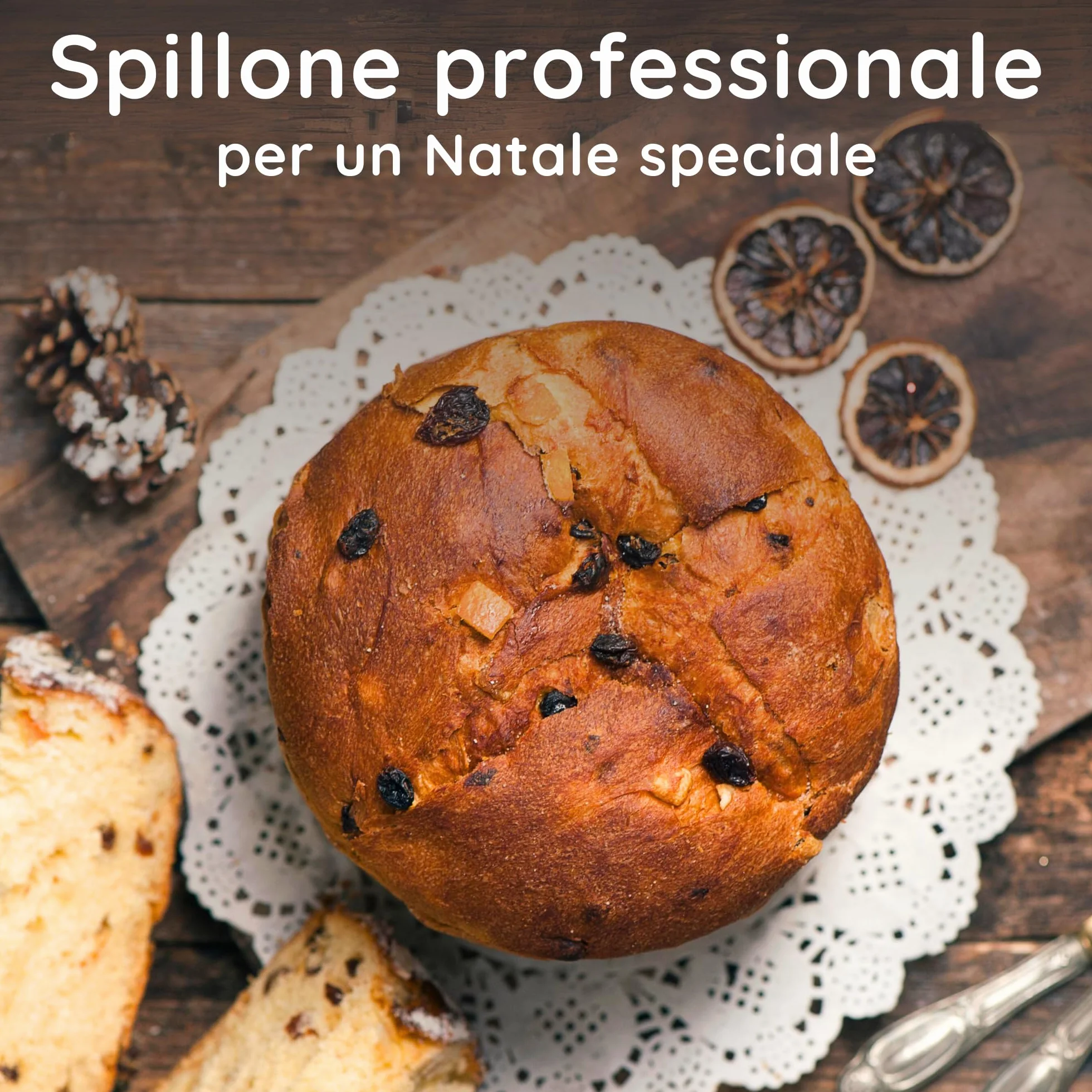 FAH przystawka do panettone i gołębicy, stal nierdzewna, 1 kg (40 cm), łatwa obsługa, widelec z zatyczkami