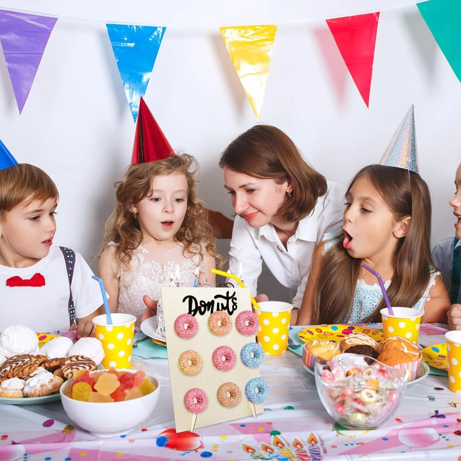 HENGBIRD Drewniany stojak na pączki, wielokrotnego użytku, elegancki stojak na pączki, z 9 otworami do prezentacji pączków, na wesele, urodziny, baby shower, jubileusz i barek na słodycze