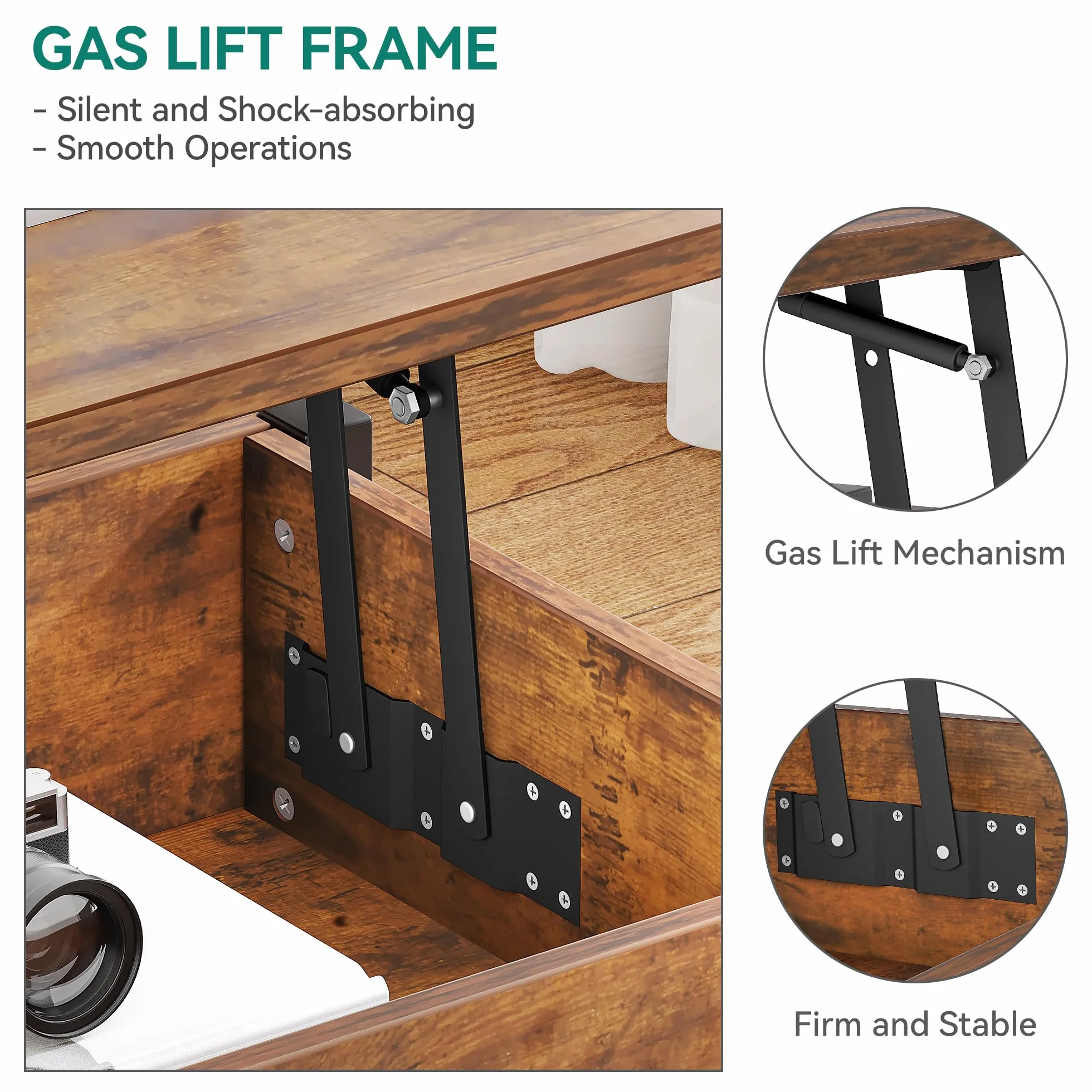 YITAHOME Stolik kawowy Lift Top, Easy Lift, 2-poziomowy do przechowywania, regulowana wysokość z ukrytym schowkiem