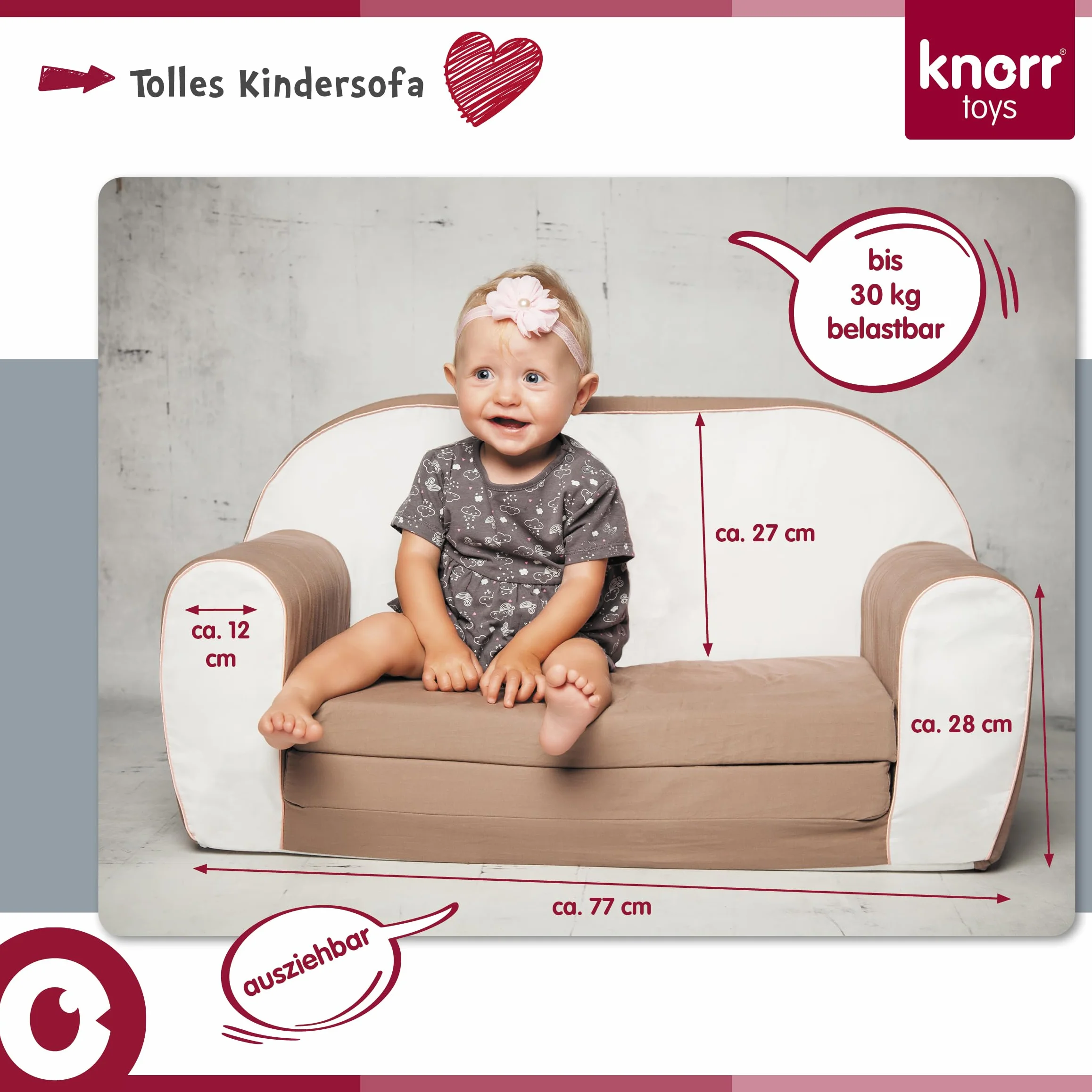 Knorrtoys 68480-sofa dziecięca miś Paul, bawełna