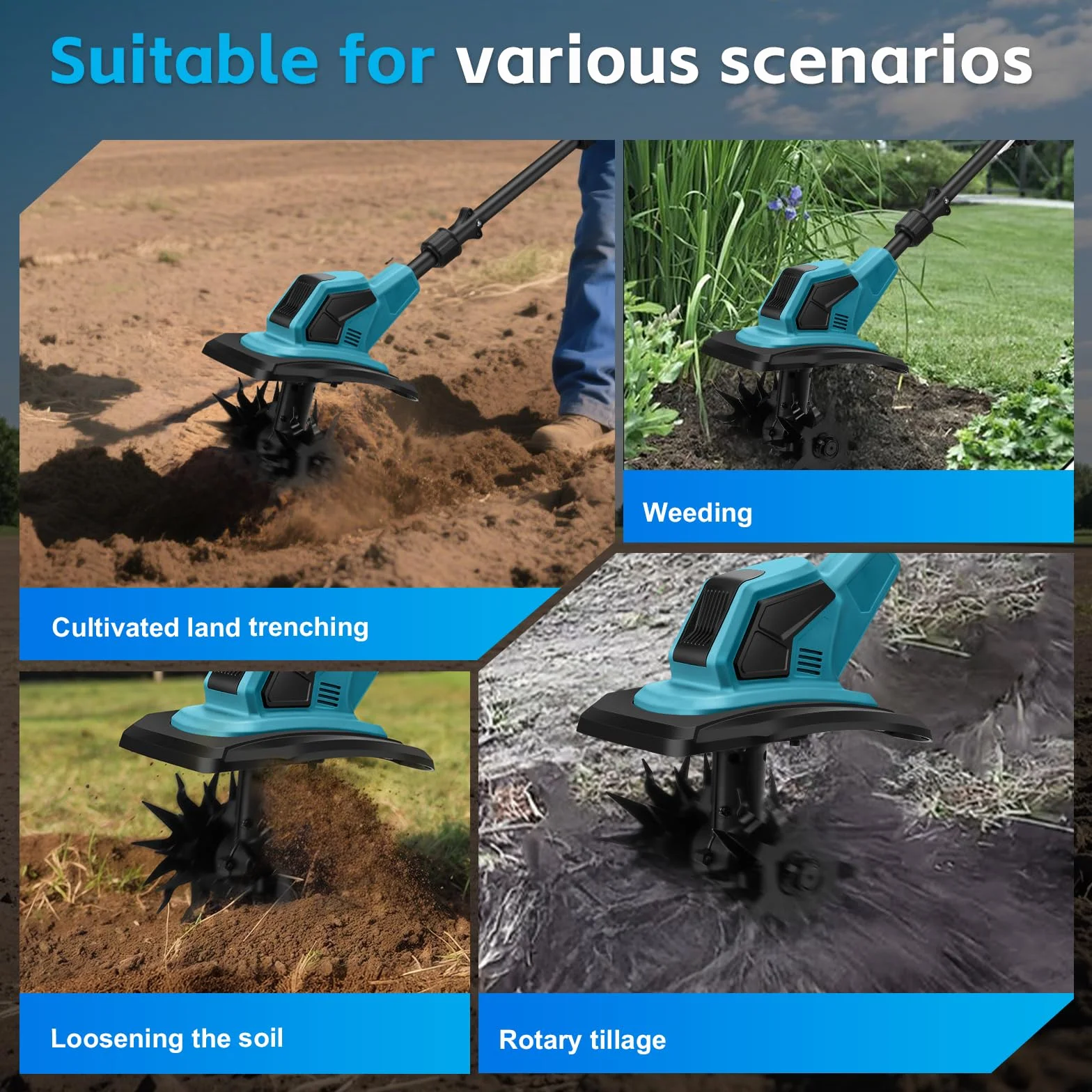 Akumulatorowa glebogryzarka kompatybilna z akumulatorem Makita 18 V, 550 W, składana, szerokość robocza 32 cm, głębokość robocza 18 cm, bezszczotkowa glebogryzarka, elektryczna glebogryzarka do ogrodu