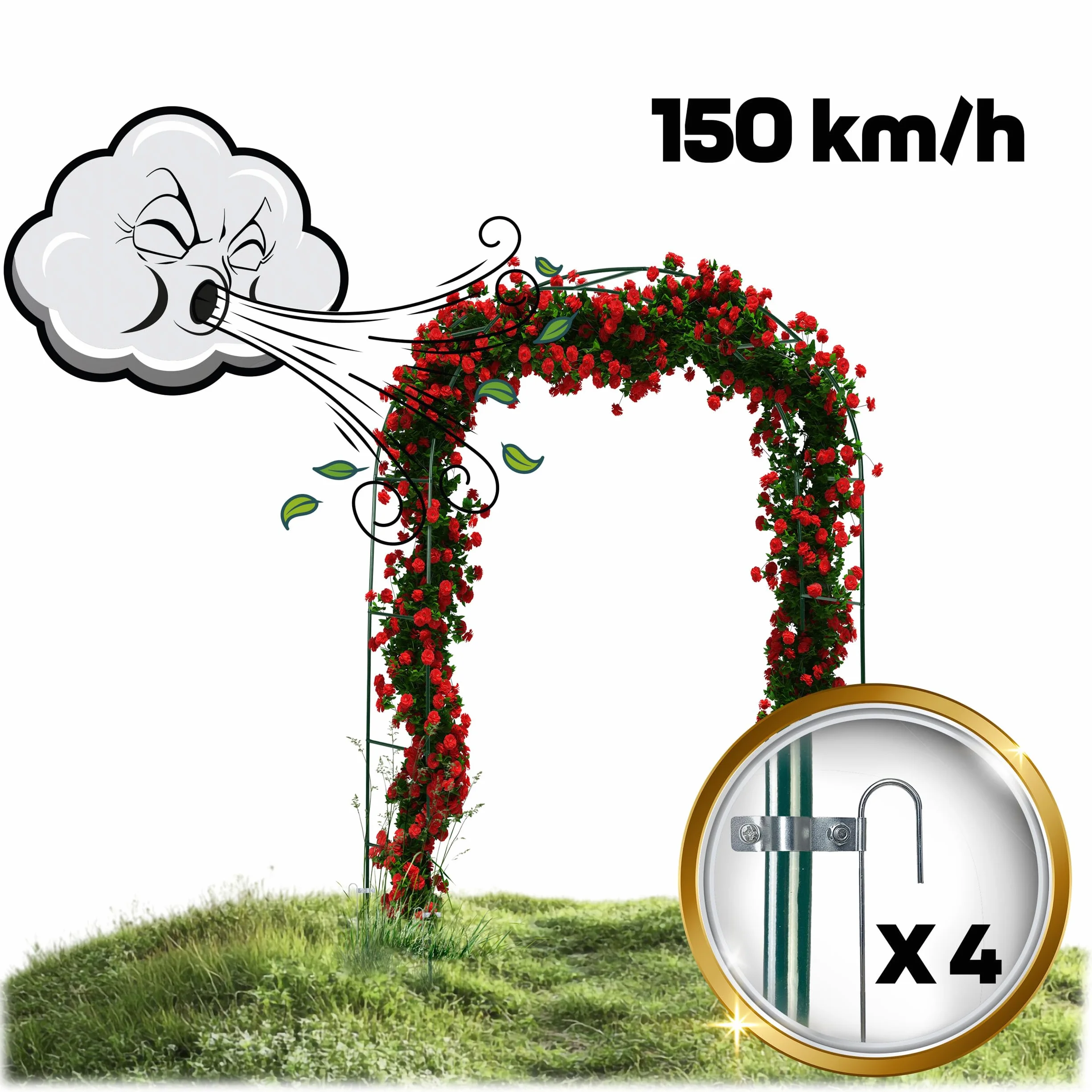 Łuk Ogrodowy Do Roślin Pnących Pergola Ogrodowa Metalowa Łuk Różany 4 Kotwy Mocujące 240x140 cm Ciemnozielony