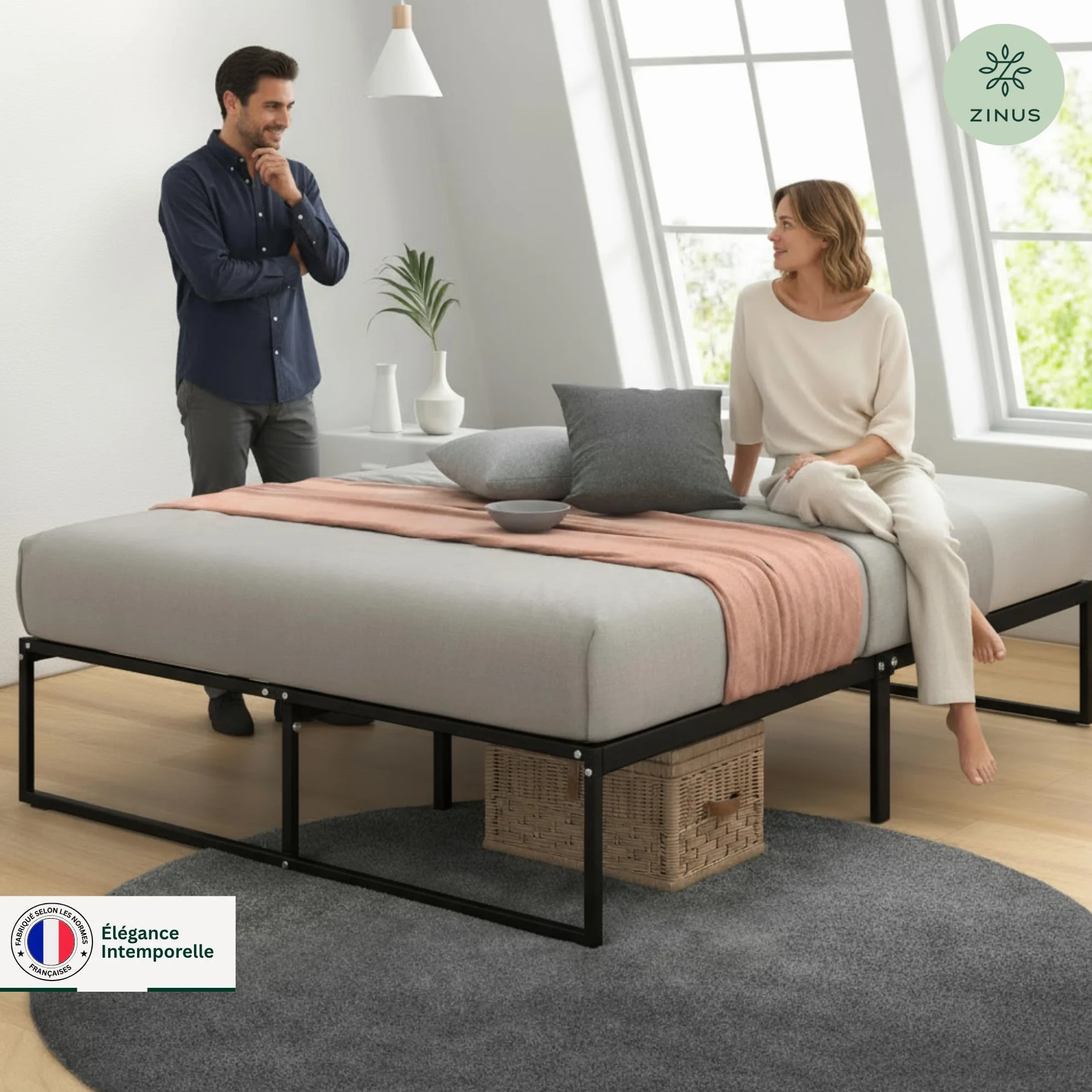 Zinus Lorelai łóżko 140 x 190 cm, rama łóżka o wysokości 36 cm z miejscem do przechowywania pod łóżkiem, metalowa rama łóżka platformowego, kolor czarny