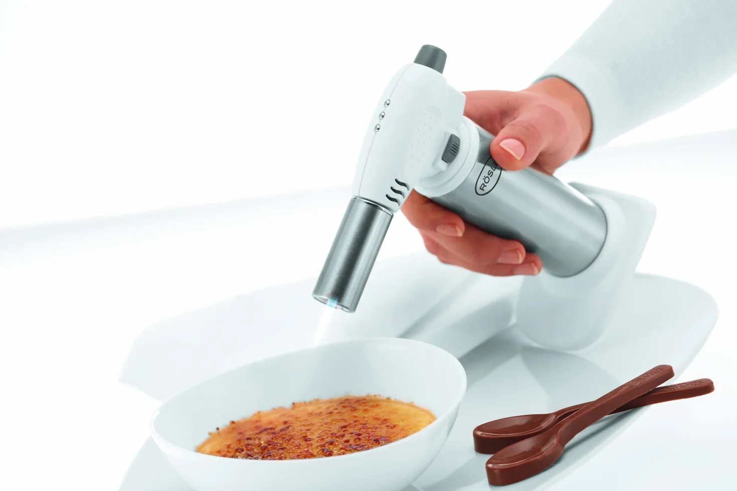 RÖSLE Palnik gazowy do Crème Brûlée, bezstopniowa regulacja płomienia 1300°C, stal nierdzewna 18/10