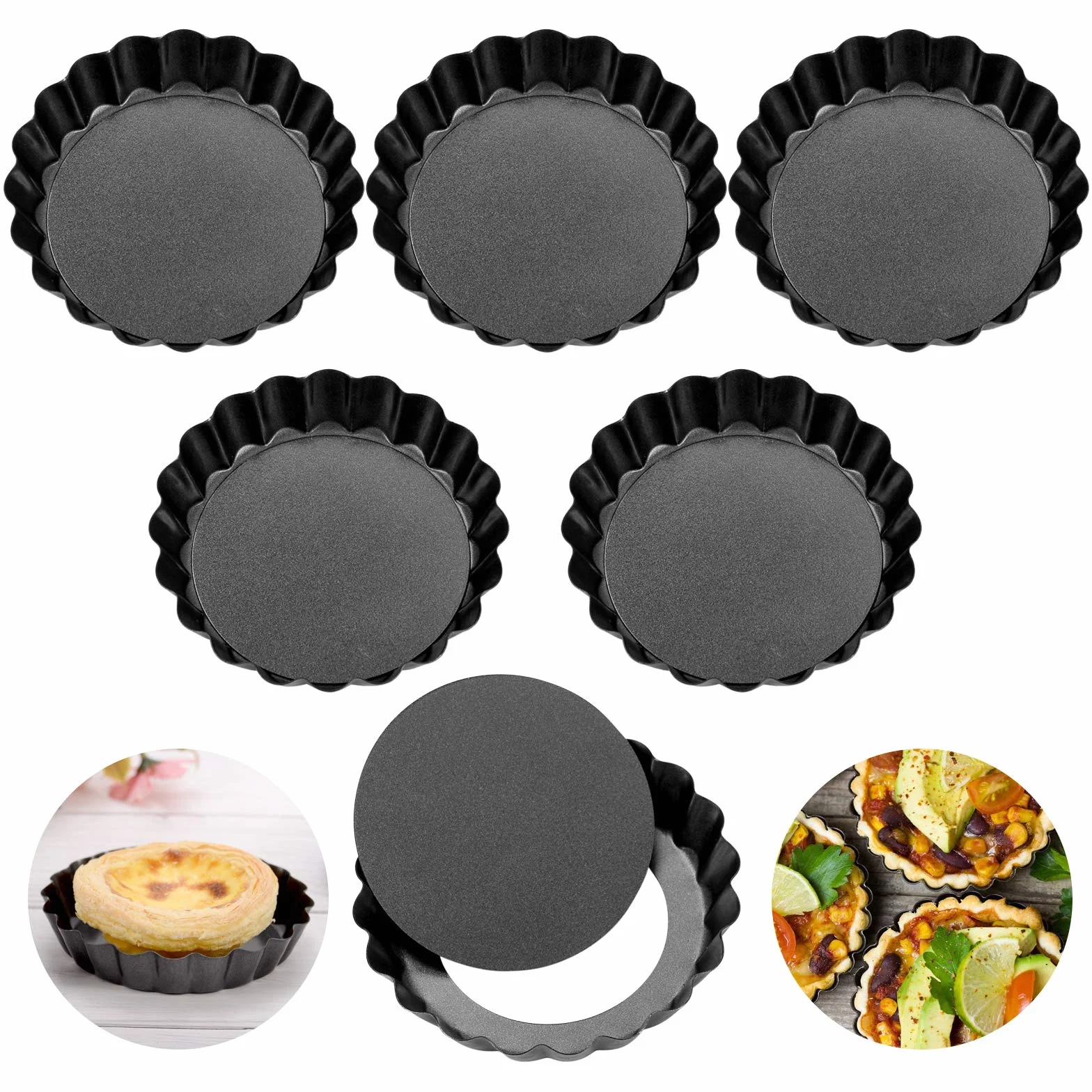 Foremki do tarty z dnem podnoszącym, Ø 10 cm, 6 szt., mini foremki do quiche, dobra powłoka zapobiegająca przywieraniu, forma do pieczenia, faliste krawędzie, odporne na wysokie temperatury, do