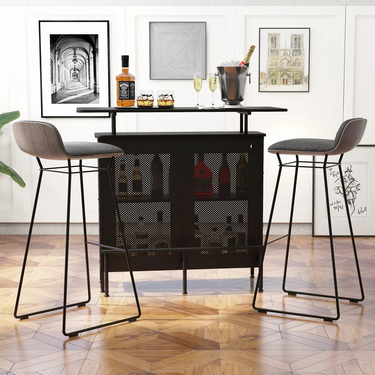 COSTWAY Stół barowy do kuchni, blat kuchenny z miejscem do przechowywania i podnóżkiem, blat z metalową ramą, regulowane nóżki, 120 x 50 x 106,5 cm, czarny, prostokątny