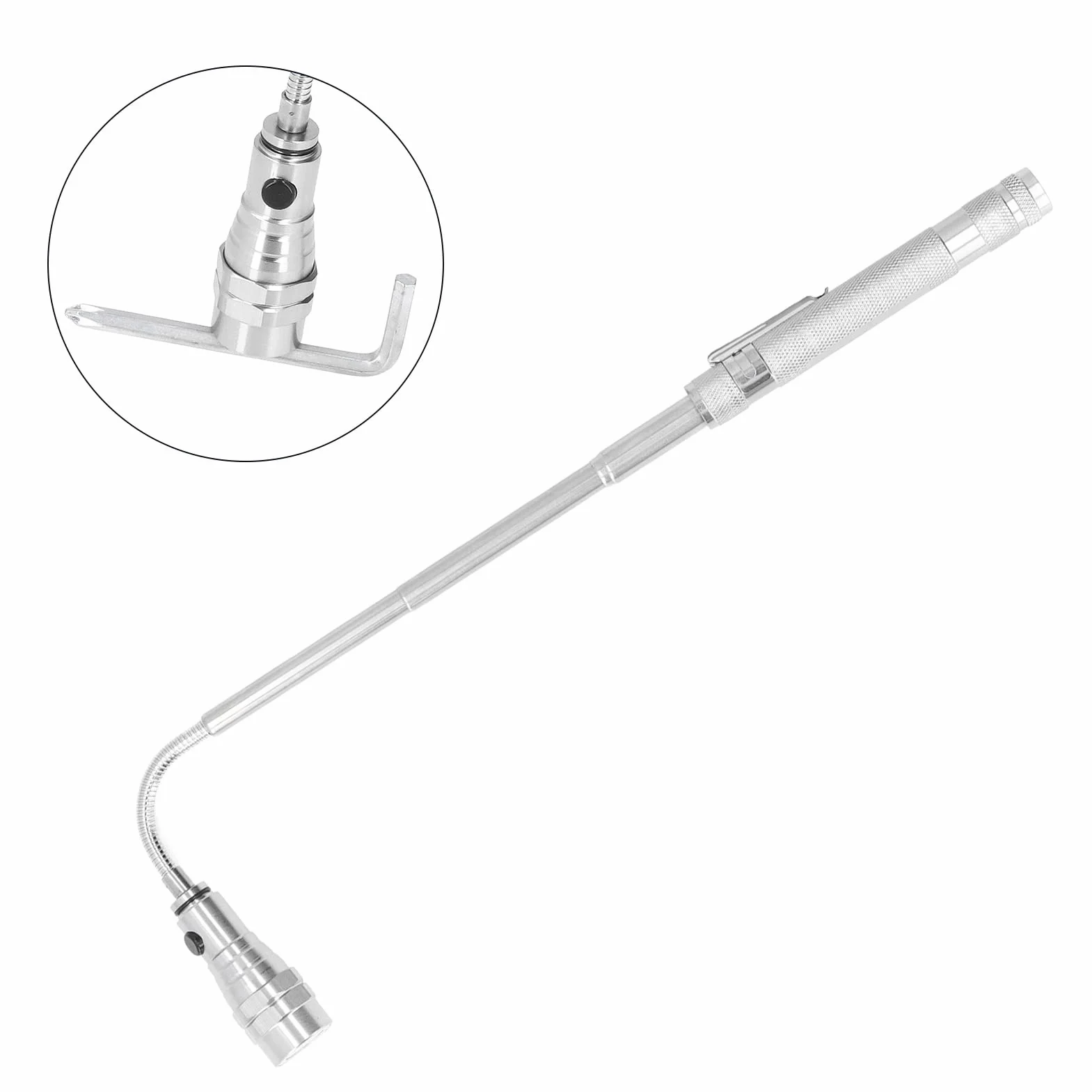 Przenośny chwytak magnetyczny, kij obrotowy o 360 stopni Kompaktowa dioda LED ze stopu aluminium do naprawy samochodów(Srebro)