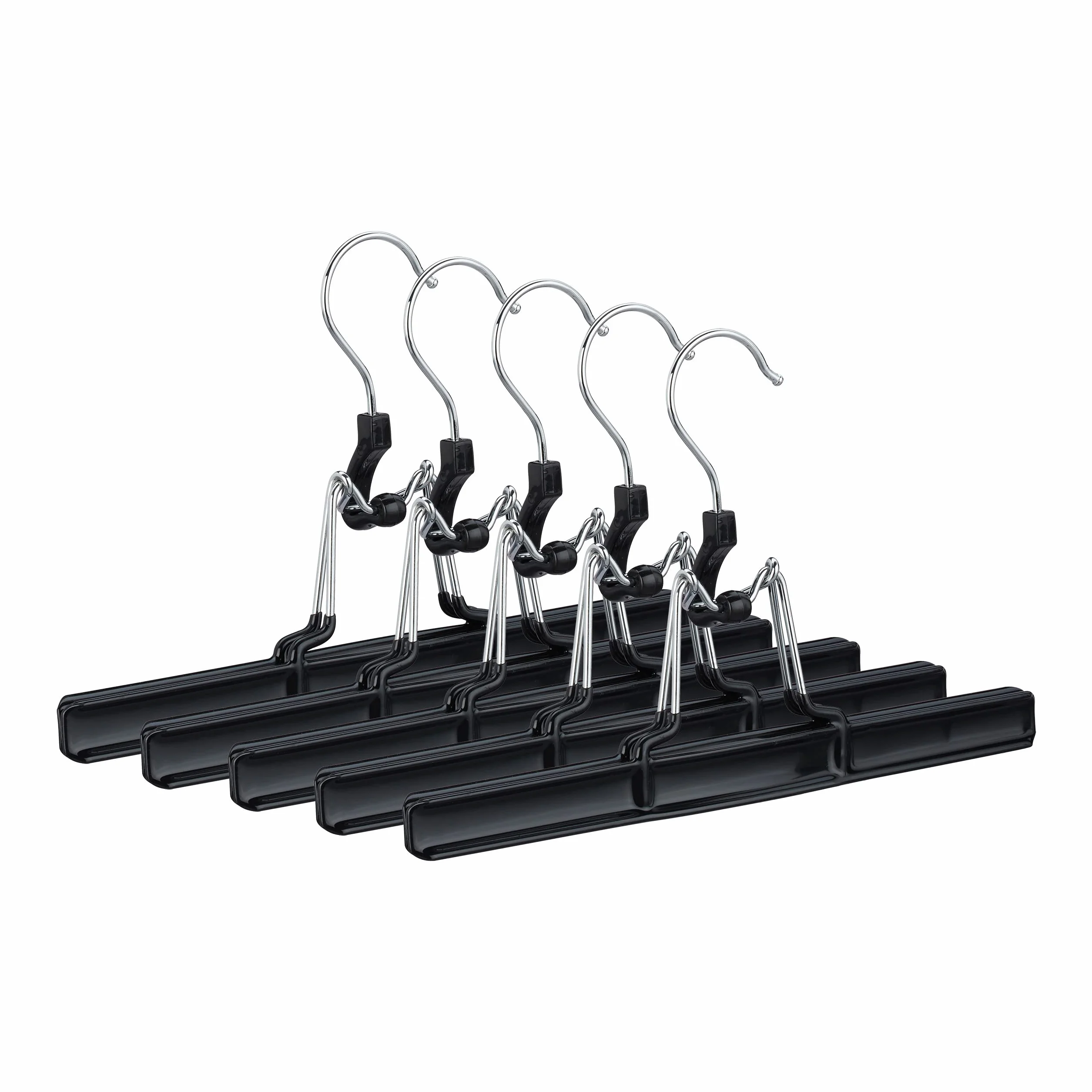 Relaxdays Metalowy wieszak na spodnie zestaw 5 sztuk, hak obracany o 360°, mocno zamykający, pałąk do spódnicy, gumowe zaciski, 26 cm, czarny