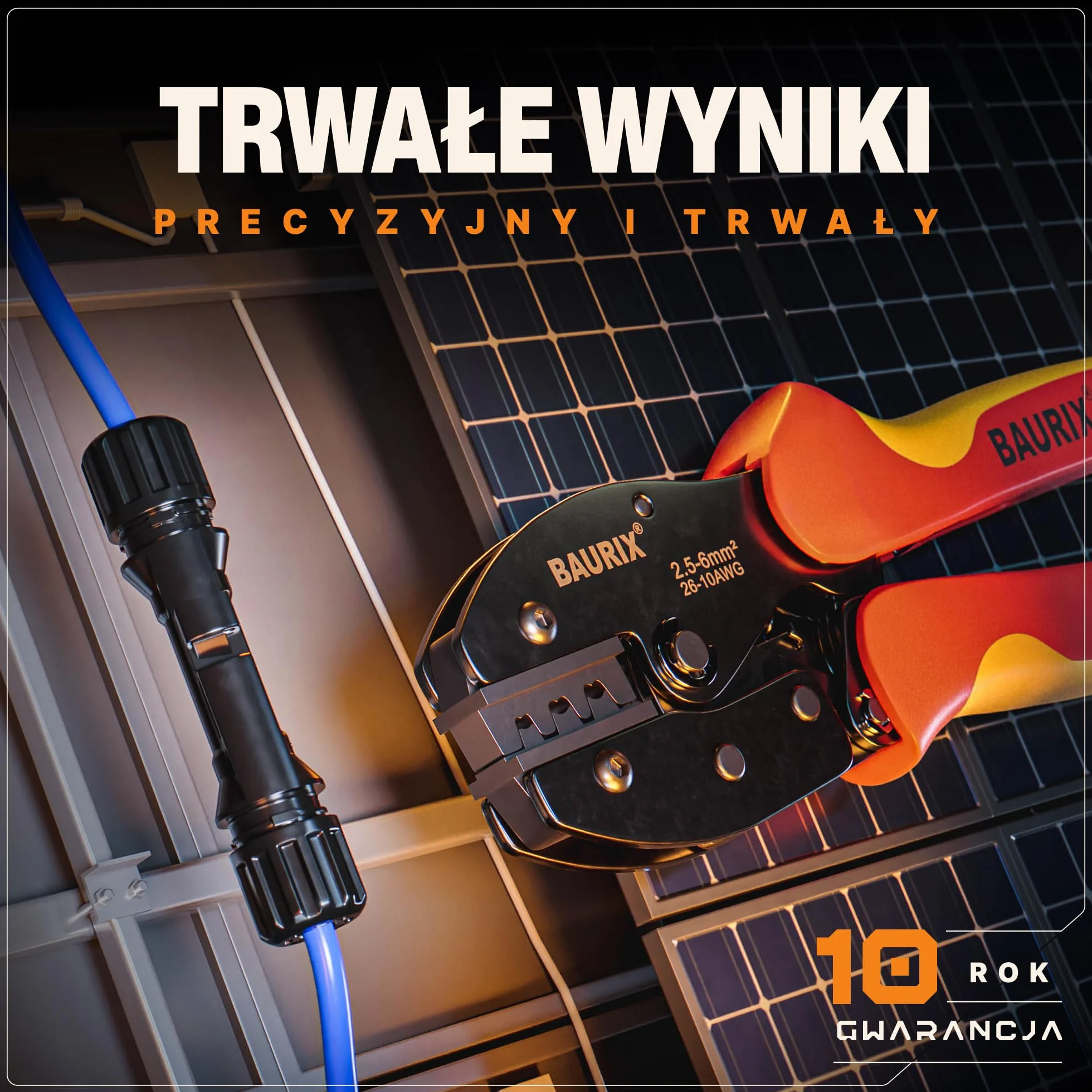 BAURIX Narzędzie do zaciskania złącza MC4 2,5-6 mm² - kabel solarny PV prawidłowo zainstalowany - narzędzie dla elektryków dla profesjonalistów i majsterkowiczów - MAGEC