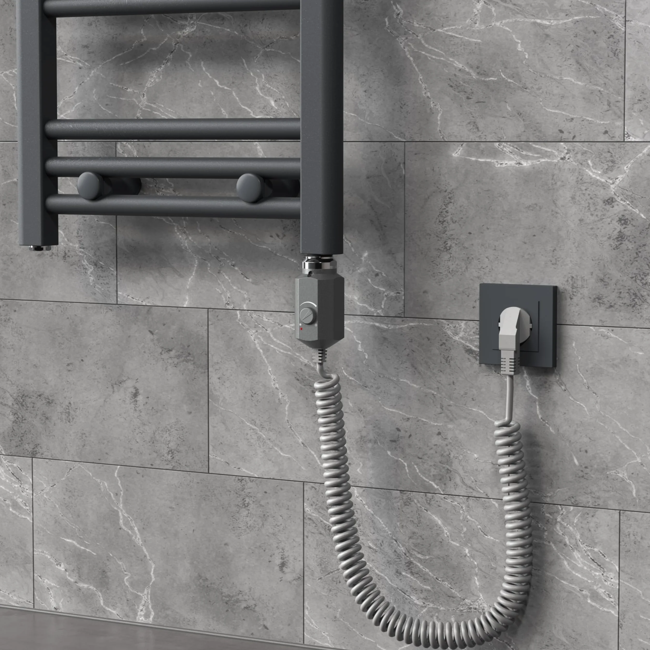 LuxeBath Element grzewczy 300W w kolorze grafitowym do grzejników lazienkowych wklad z termostatem elektroniczny regulator cieploty grzalka z wtyczka idealna do grzejników i suszarek na reczniki