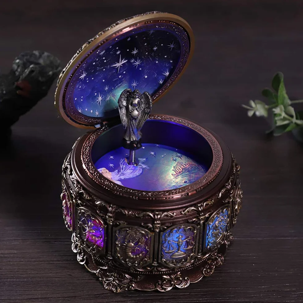 obrotowa pozytywka zodiakalna, 12 konstelacji, z migoczącym światłem LED, muzyczna pozytywka z rotującą boginią, prezent na urodziny, Boże Narodzenie, walentynki (rak)