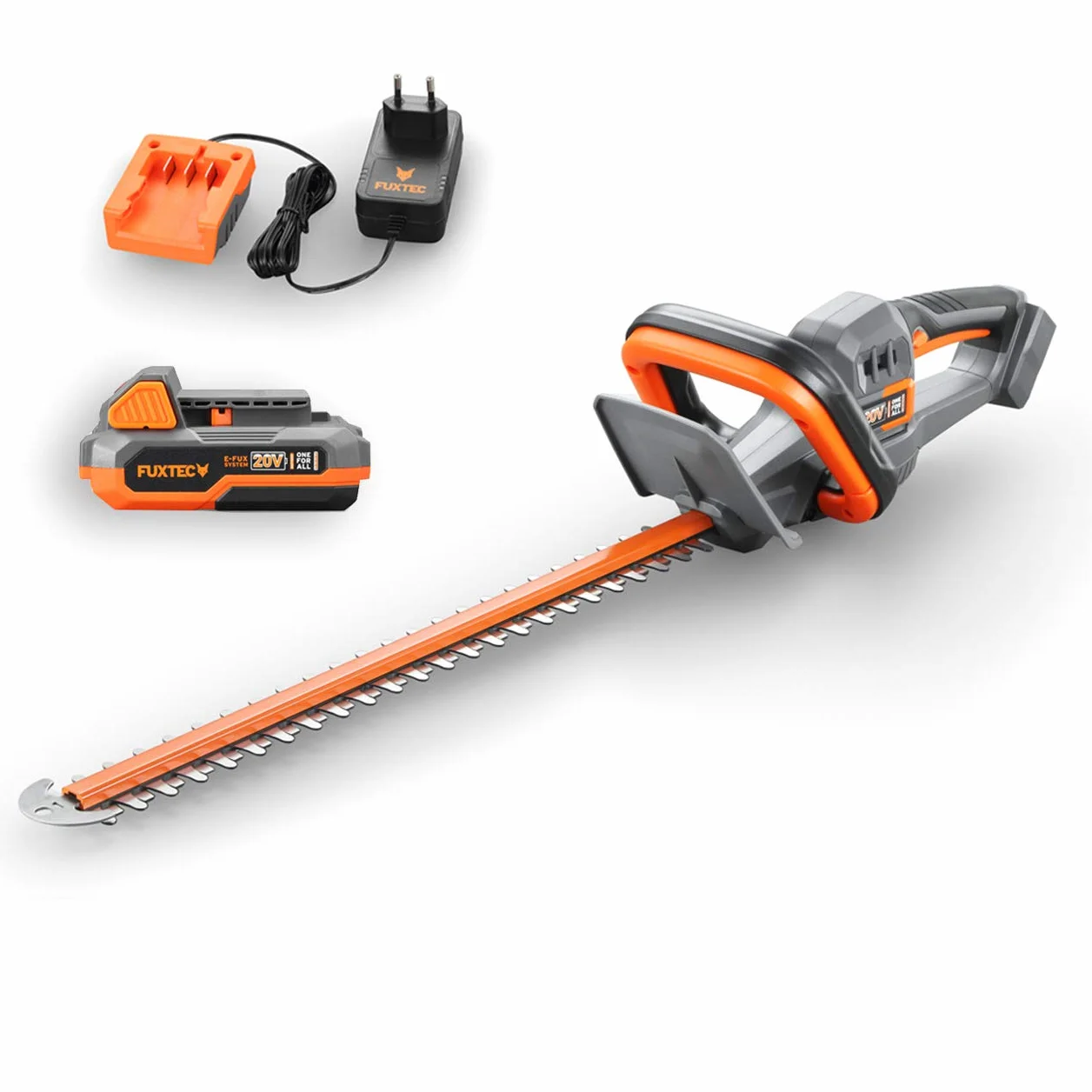 FUXTEC nozyce do zywoplotu 20 V z akumulatorem FX-E1HS20 Elektryczne nozyce do zywoplotu z akumulatorem litowo-jonowym i ladowarka - dlugosc ciecia 52 cm