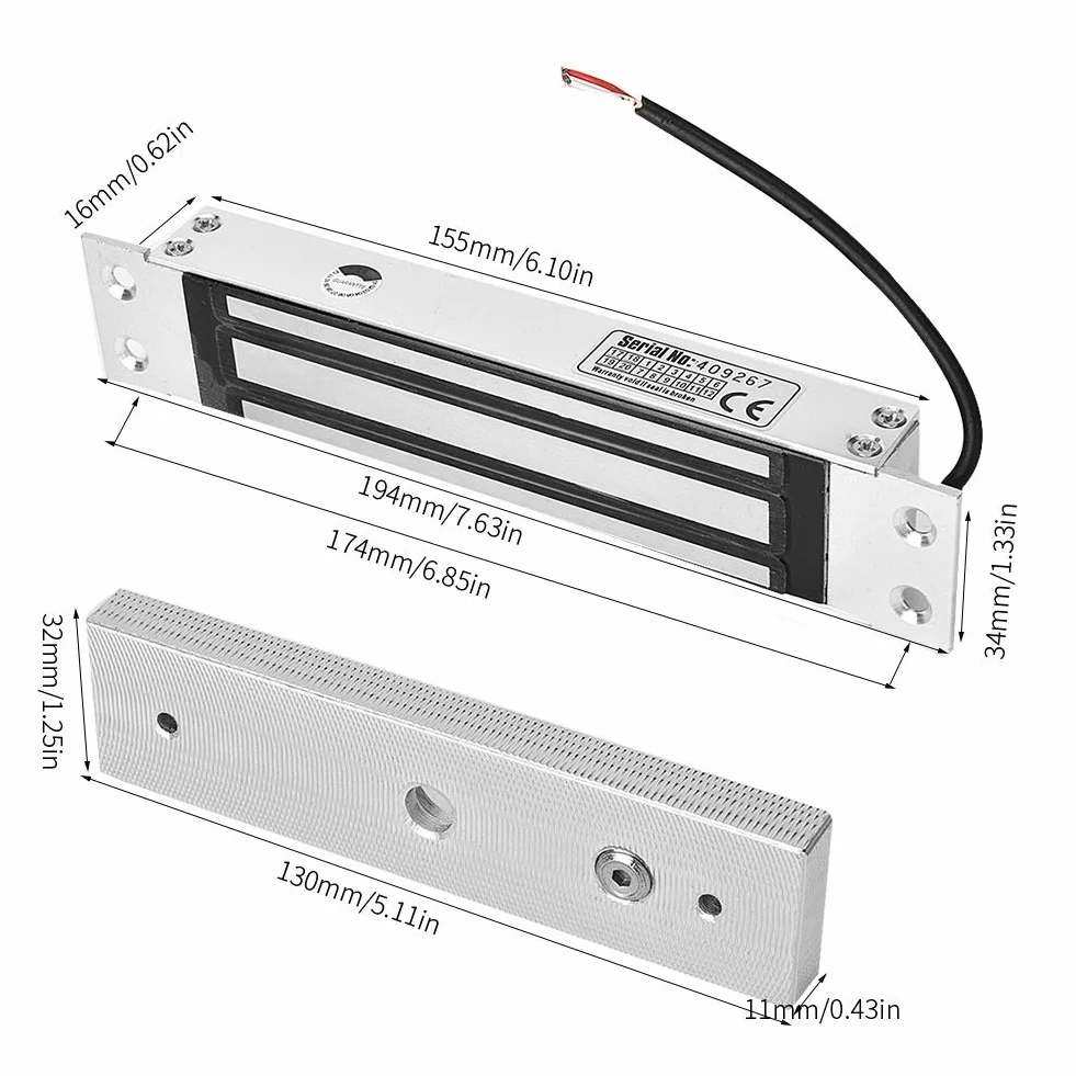 BuyWeek Elektryczny zamek magnetyczny, zamek elektromagnetyczny, DC 12 V, 180 kg, stop aluminium do systemu kontroli dostępu