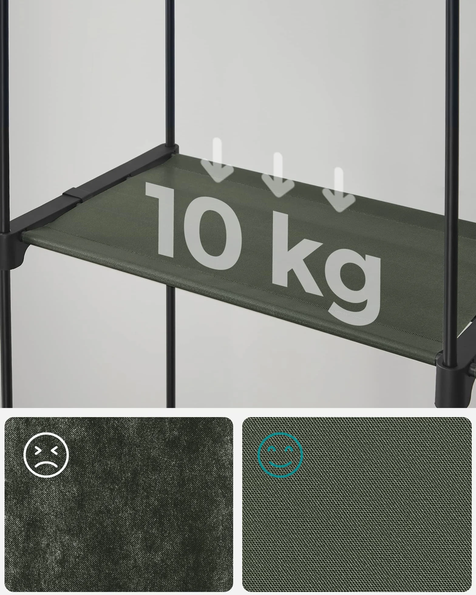 SONGMICS RYG002C02 Szafa na ubrania, garderoba z 2 drążkami na ubrania, szafa z materiału, wieszak na ubrania, składana, do garderoby, sypialni, 43 x 140 x 174 cm, czarna