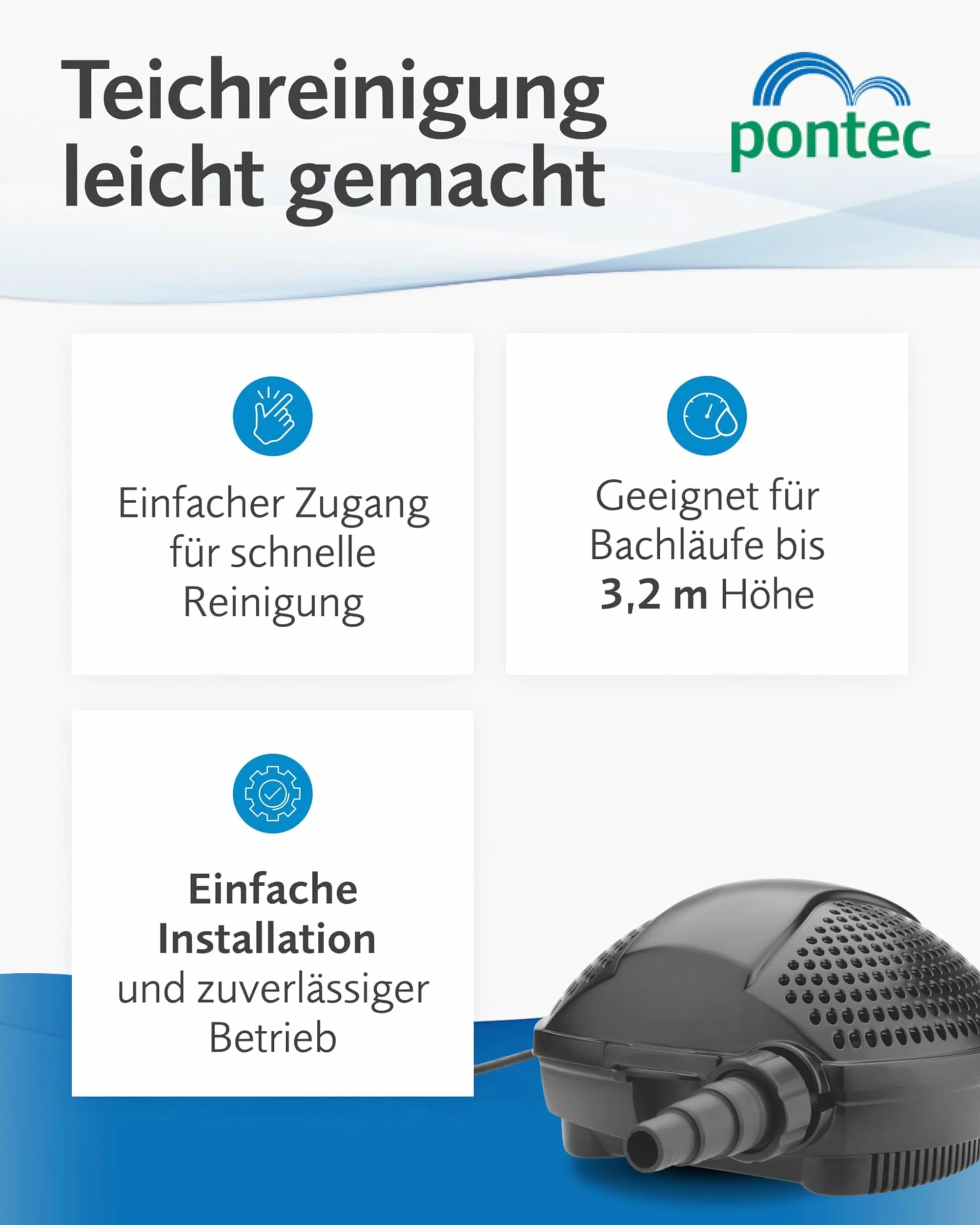 Pontec Pondomax Eco 1500 Pompa Filtrująca i Strumieniowa, Czarny/Szary, 1.500 l/h