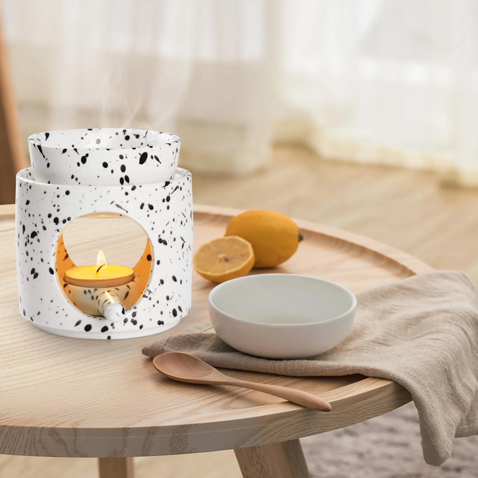 WD&CD Ceramiczny palnik olejków eterycznych, podgrzewacz zapachowy, podgrzewacz oleju, piekarnik do kadzidełka do niezbędnego pieca, kolor atramentu