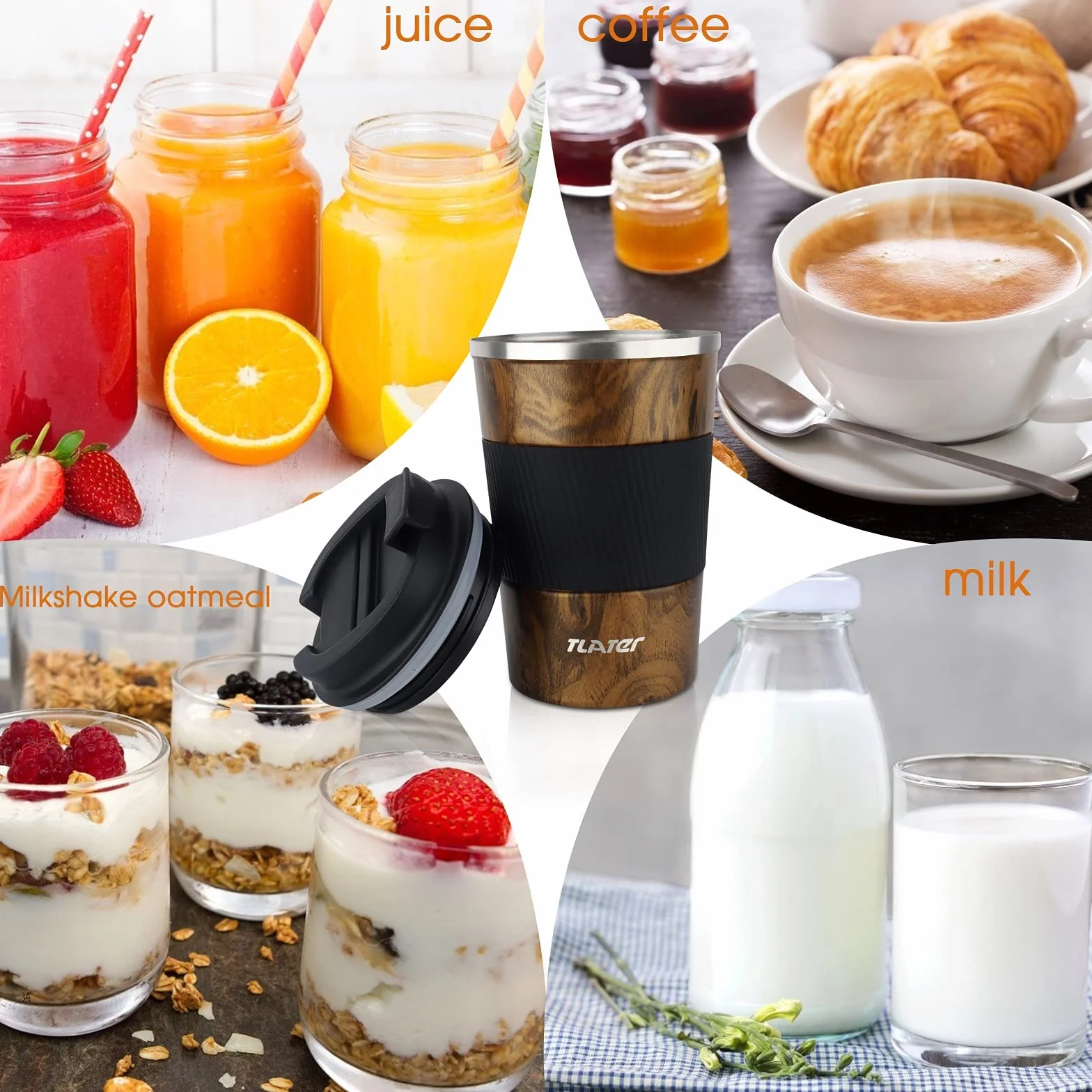 Kubek podróżny, Tlater 380ml izolowany kubek podróżny do kawy z szczelnym wieczkiem dwuścienny próżniowy kubek podróżny ze stali nierdzewnej do gorących i zimnych napojów