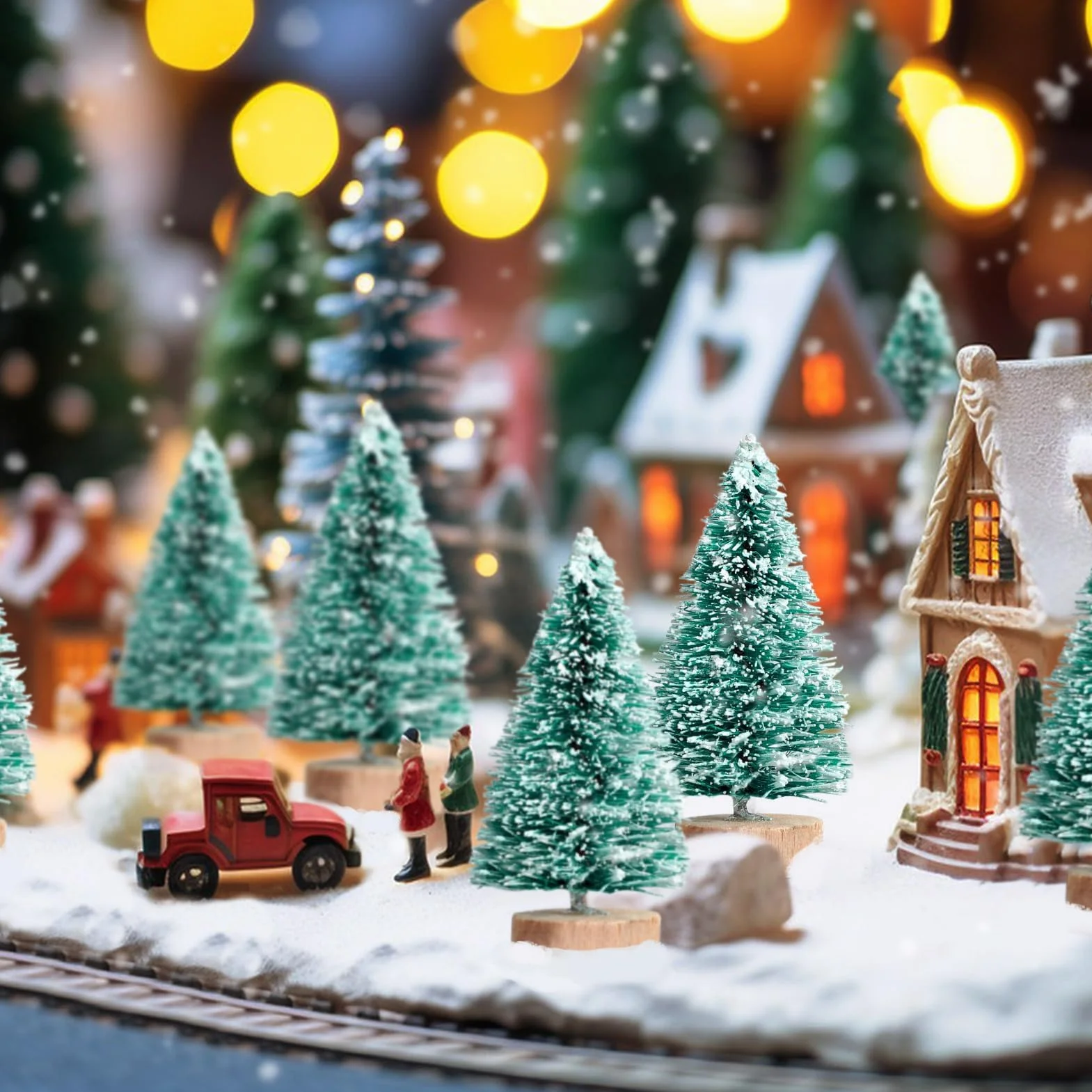 MELLIEX 24 szt. miniaturowe sztuczne choinki stołowe śnieżne matowe drzewa z drewnianą podstawą