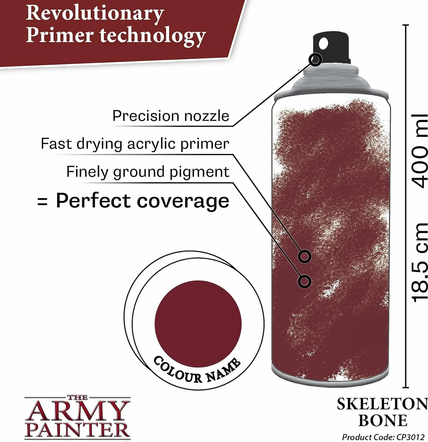 The Army Painter Colour Primer Skeleton Bone, 400 mL akrylowy spray podkładowy, farba w sprayu do grundowania figurek, modelowania figurek do gier fabularnych, planszowych i bitewnych.