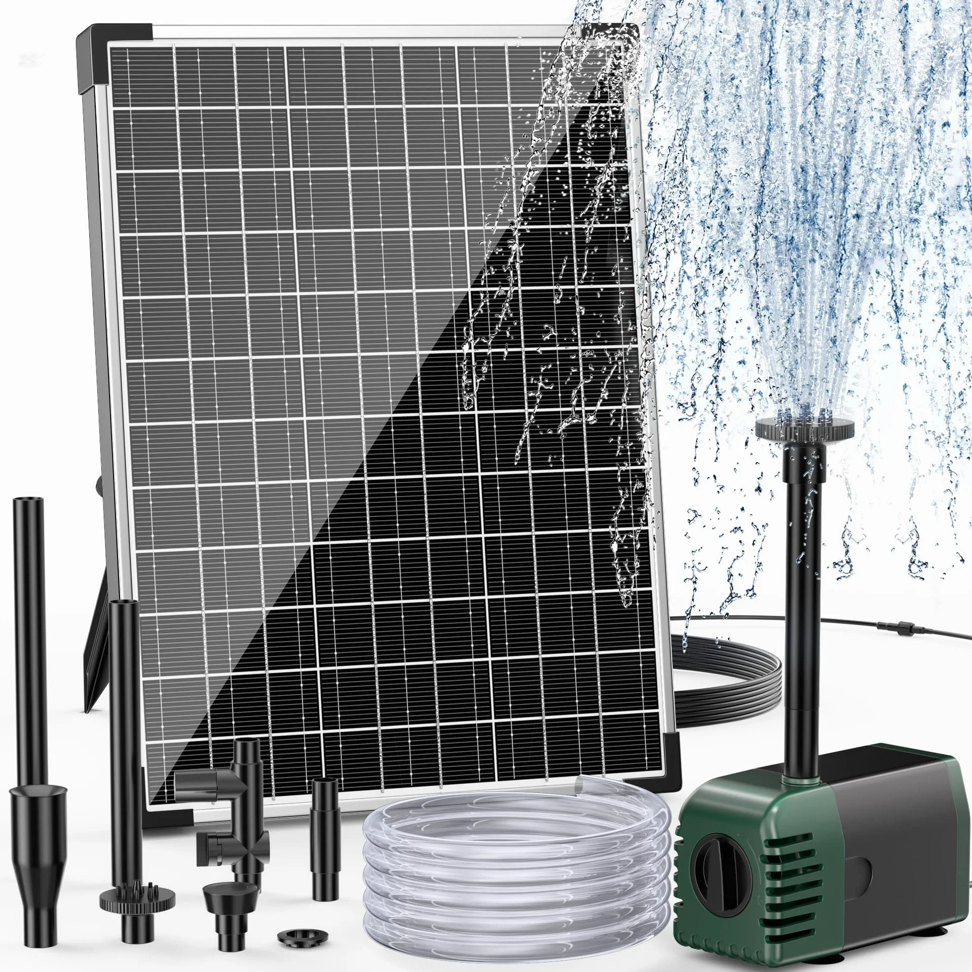 Biling Fontanna solarna 20 W do użytku na zewnątrz z 4 dyszami, 875 l/h, fontanna solarna do użytku na zewnątrz, średnie oczka wodne (5-10 ㎡), cicha pompa do stawu, do ogrodu, na taras, fontannę