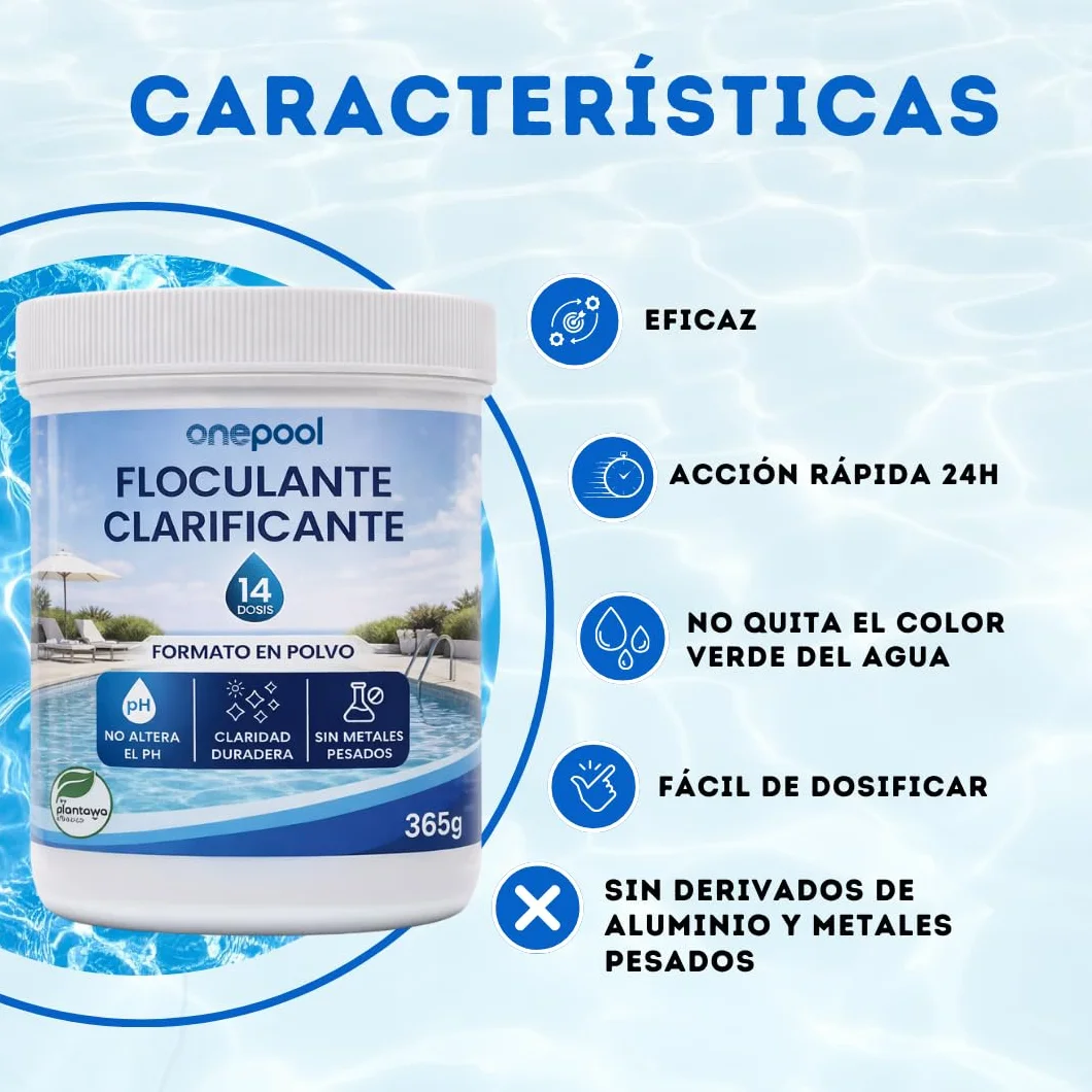 PLANTAWA Flokulant Basen w proszku 10 Tygodni Eliminator zmętnienia dla małych basenów i hydromasażu. Klarujący dla czystej wody. Naturalny produkt wegański bezpieczny dla całej rodziny.