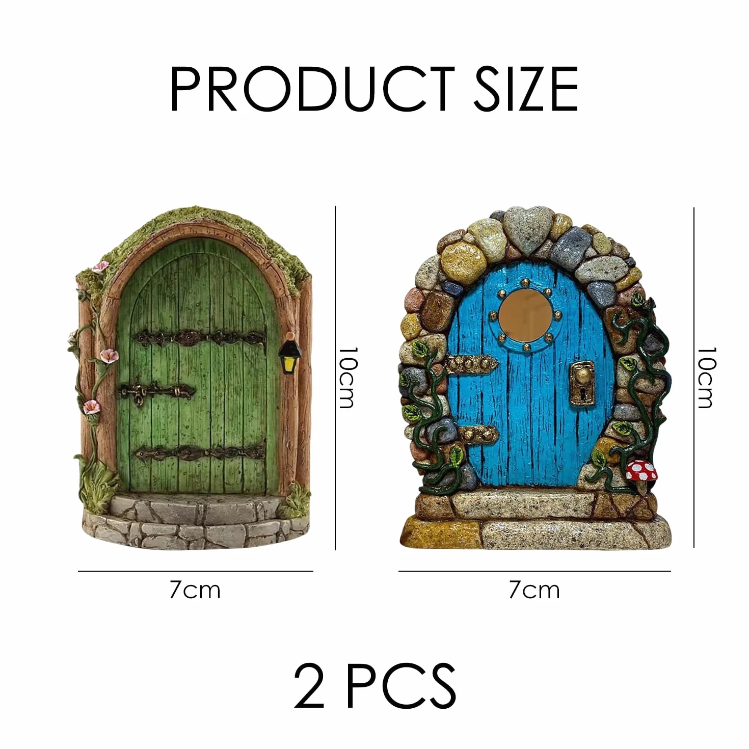 2 sztuki drewniane drzwi wróżek, dom wróżek w ogrodzie, miniaturowe drzwi wróżek, miniaturowe drzwi wróżek, drzwi krasnoludka (niebieski, zielony)