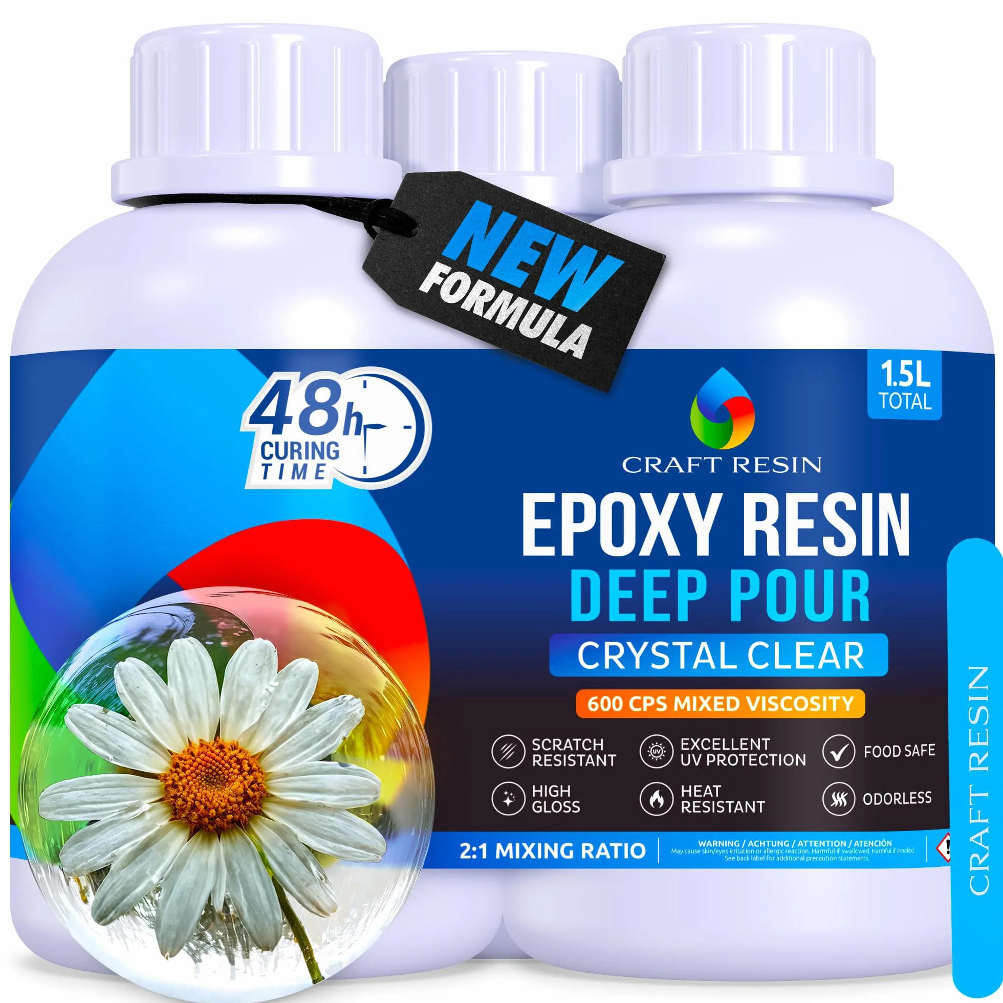 CRAFT RESIN 1.5L Epoksydowa Żywica Do Głębokich Odlewów – Gruba Warstwa Do 8 Cm – krystalicznie czysta żywica odlewnicza bez pęcherzyków powietrza – odporna na promieniowanie UV, nadaje się do